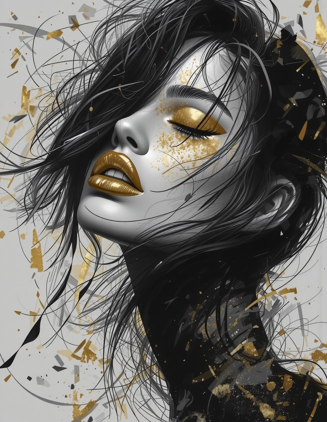 Golden Lips in Abstract Monochrome — AI generated image