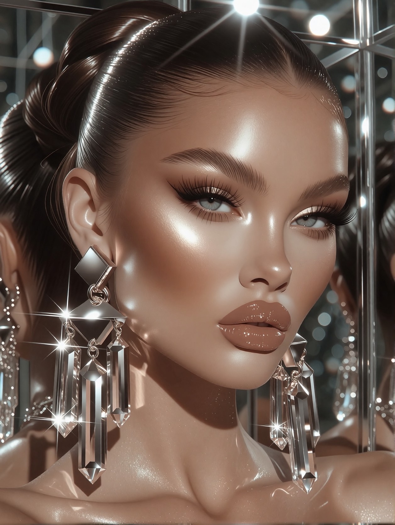 Luxury Glamour Close-Up in Futuristic Mirror Room — AI generated image