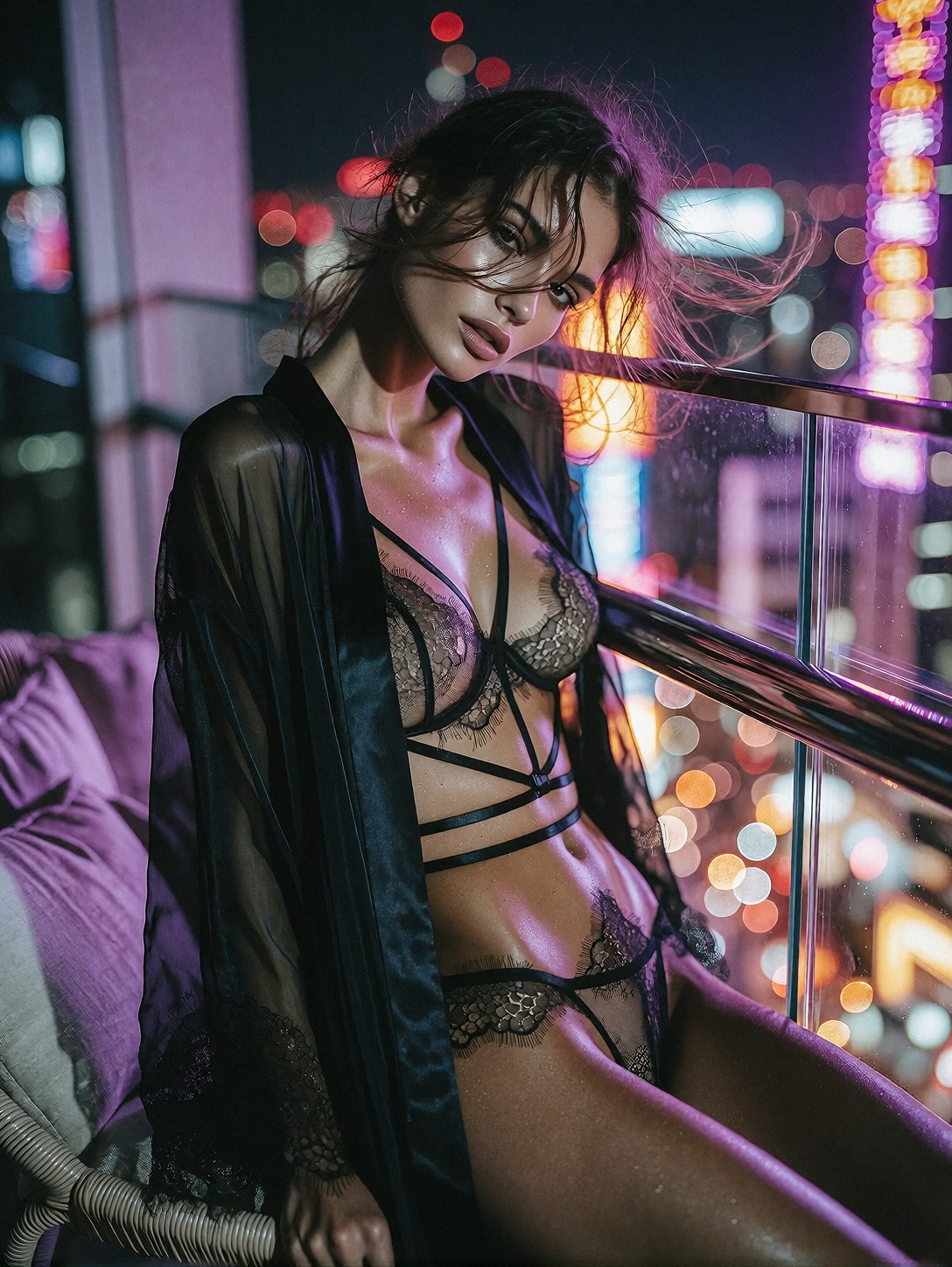 Sultry Woman Under Neon City Lights — AI generated image