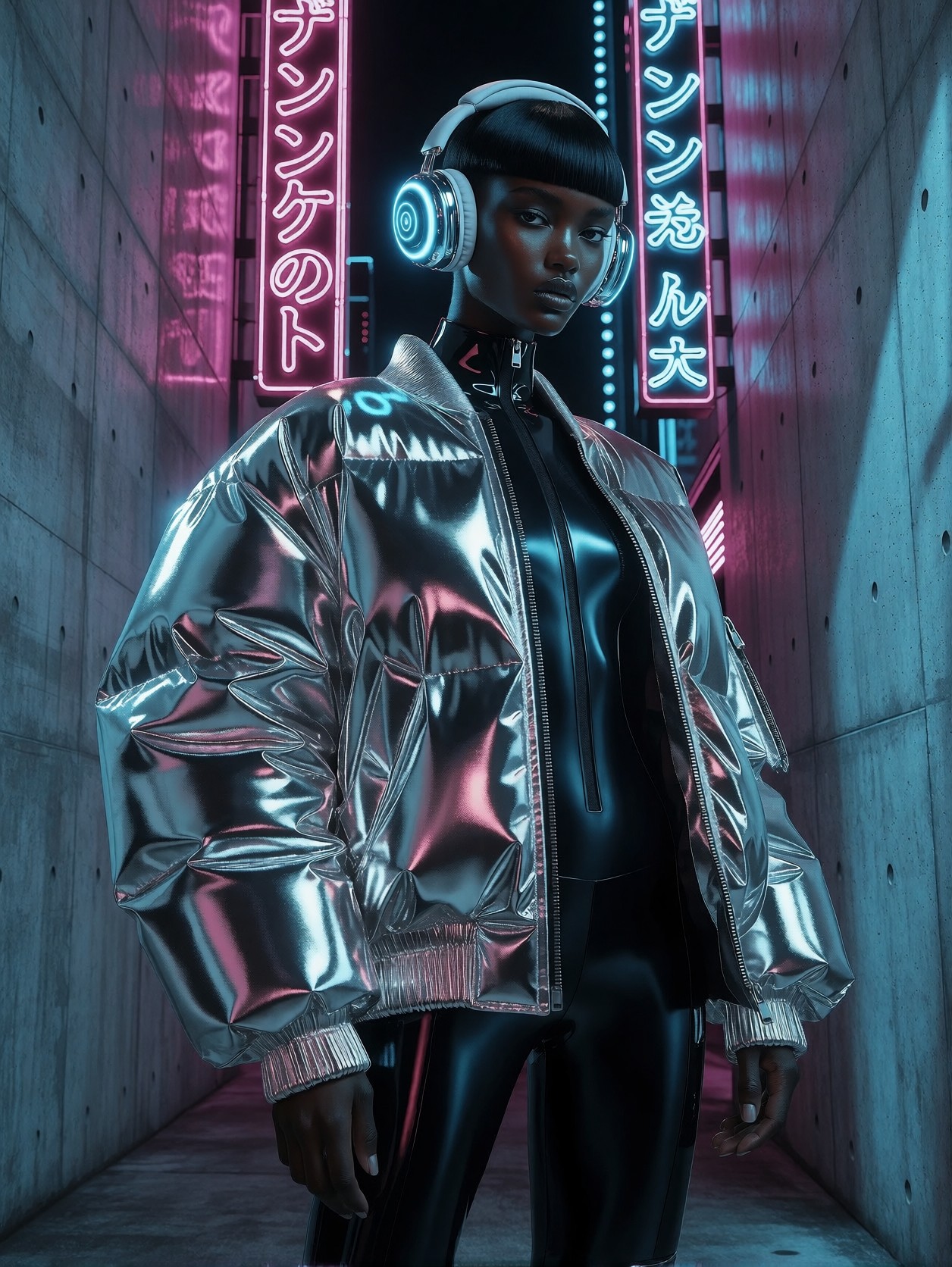 Neon-lit Streetwear in Tokyo Alley — AI generated image