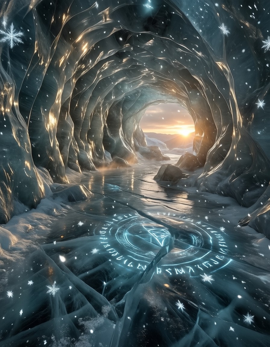 Crystalline Ice Cave at Sunset — AI generated image