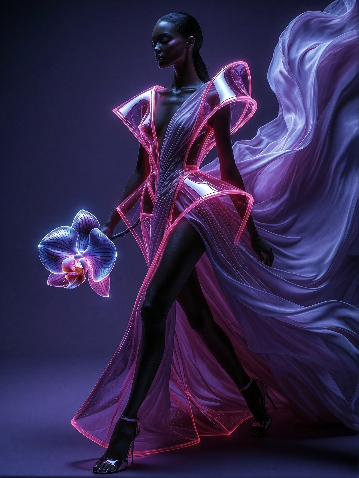 Futuristic Fantasy Fashion with Architectural Gown — AI generated image