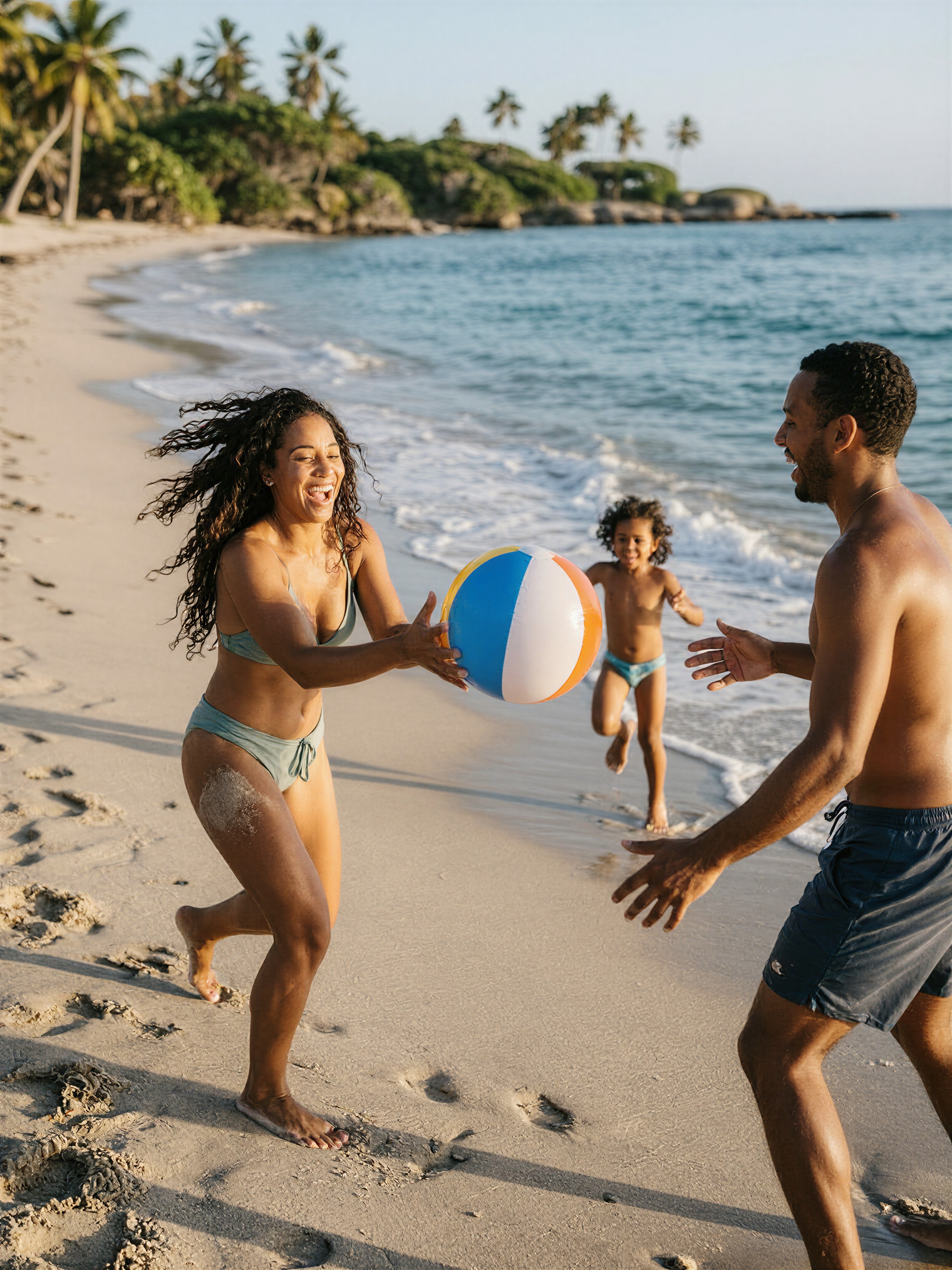 Happy Family Playing on Secluded Beach — AI generated image