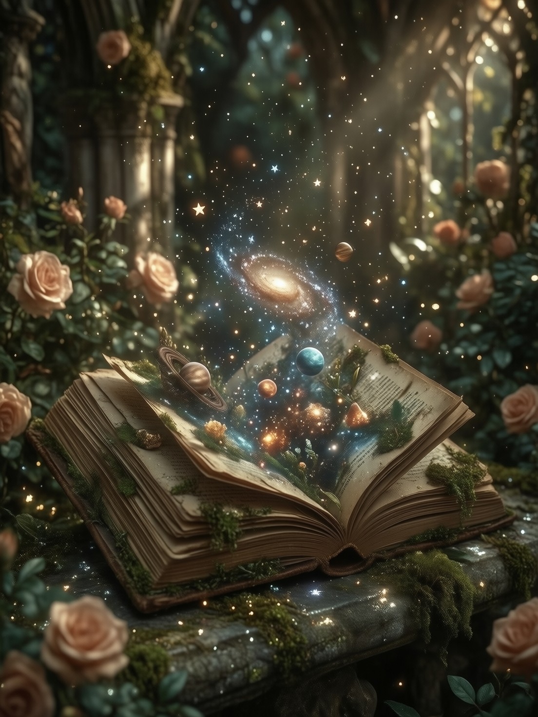 Mystical Galaxy in Gothic Garden — AI generated image