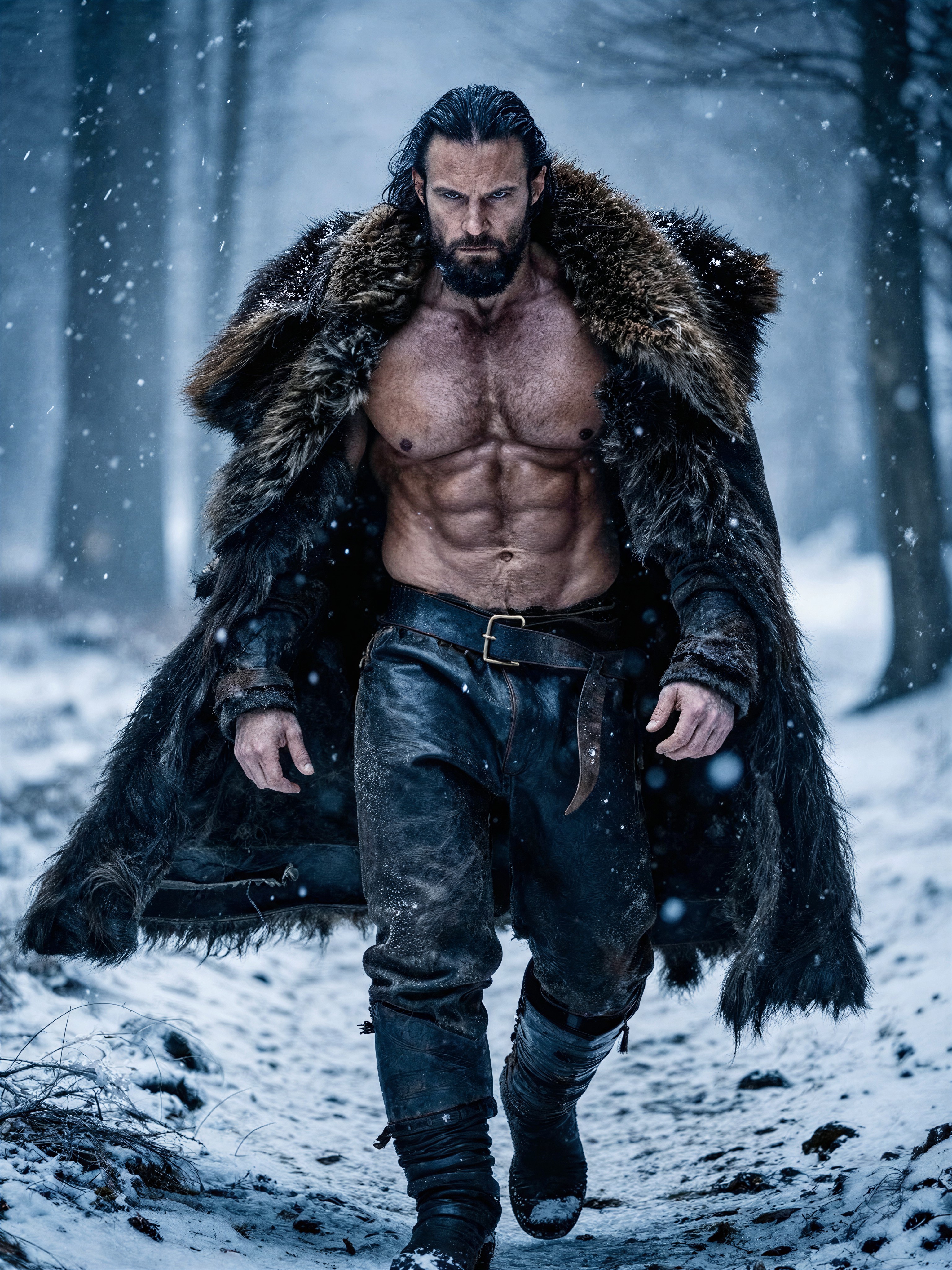 Imposing Warrior in Winter Forest — AI generated image