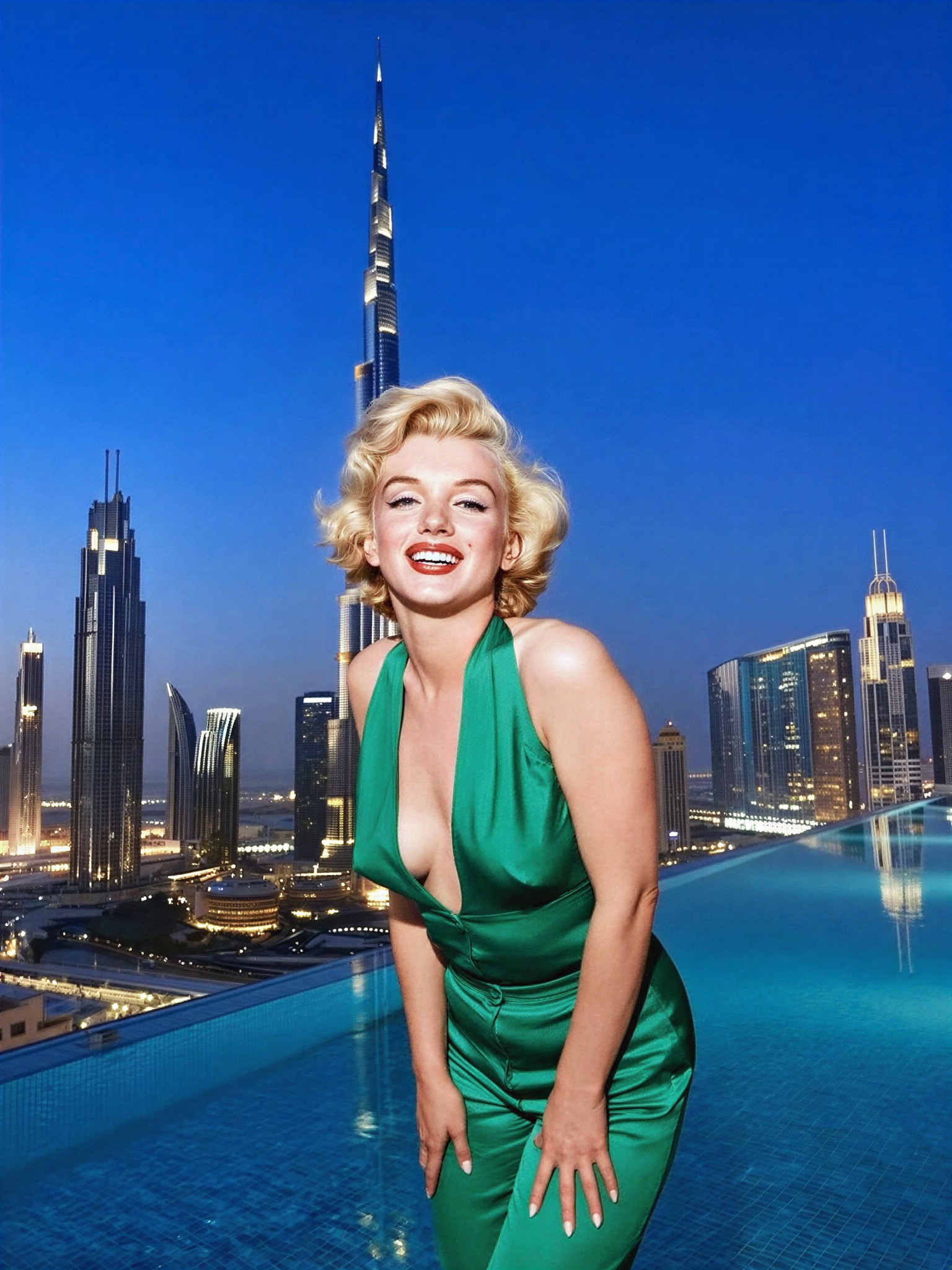 Marilyn Monroe on Futuristic Rooftop — AI generated image