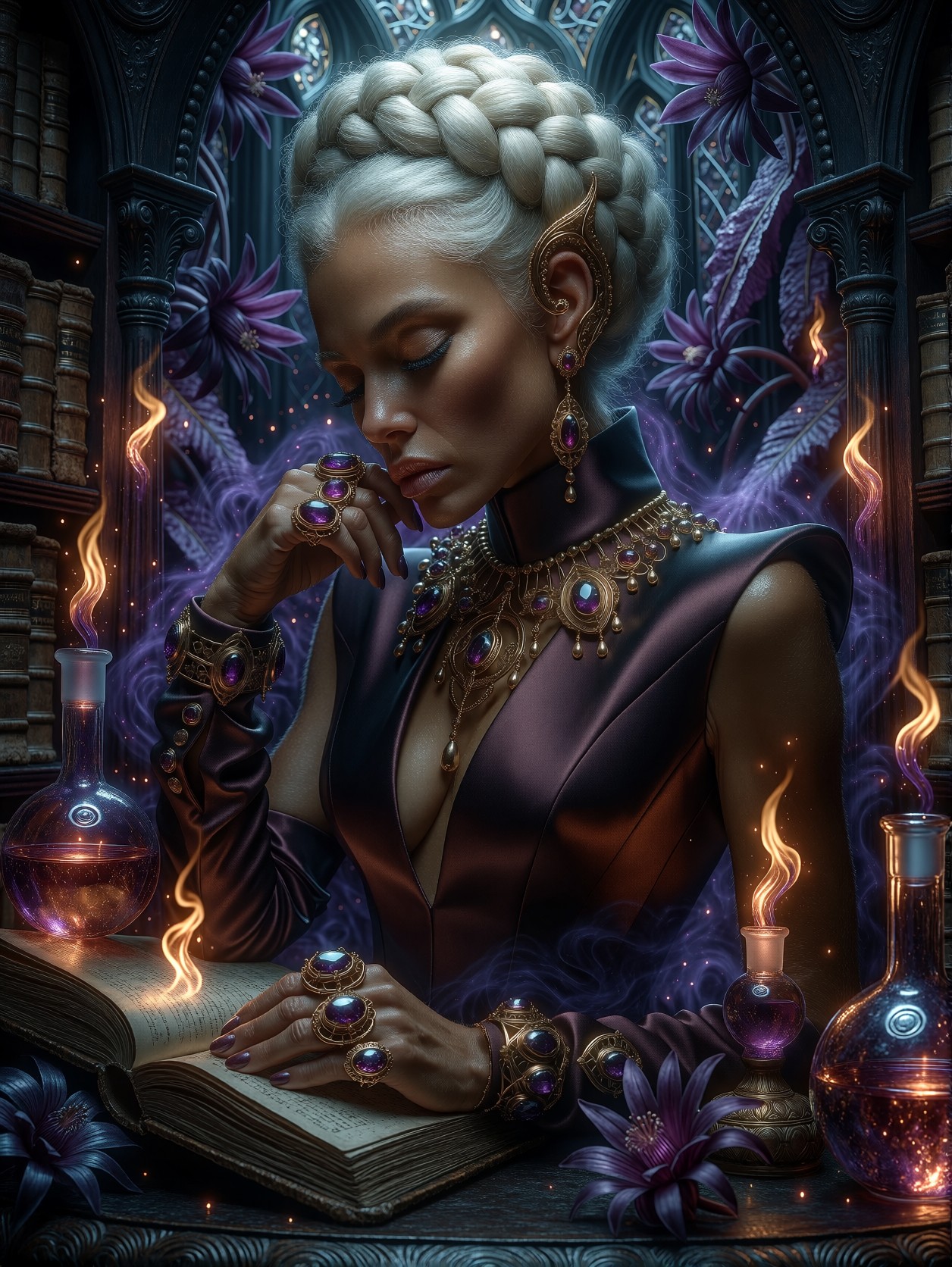 Elegant Regal Figure in Renaissance Library — AI generated image