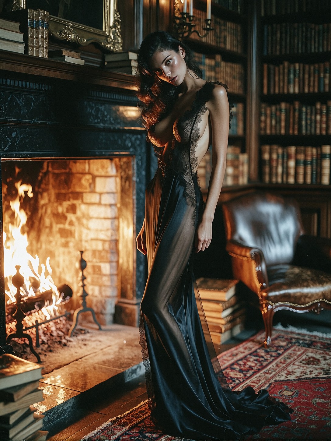 Sensual Fine Art Portrait By Firelight — AI generated image