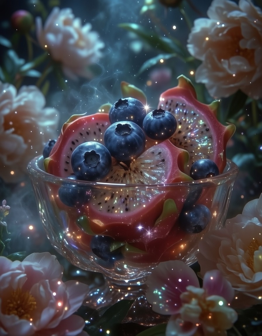 Glowing Starry Blueberries in Midnight Garden — AI generated image