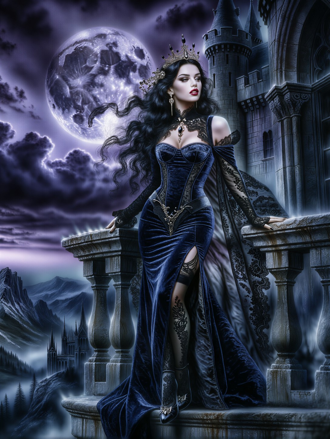 Gothic Queen On Castle Balcony — AI generated image