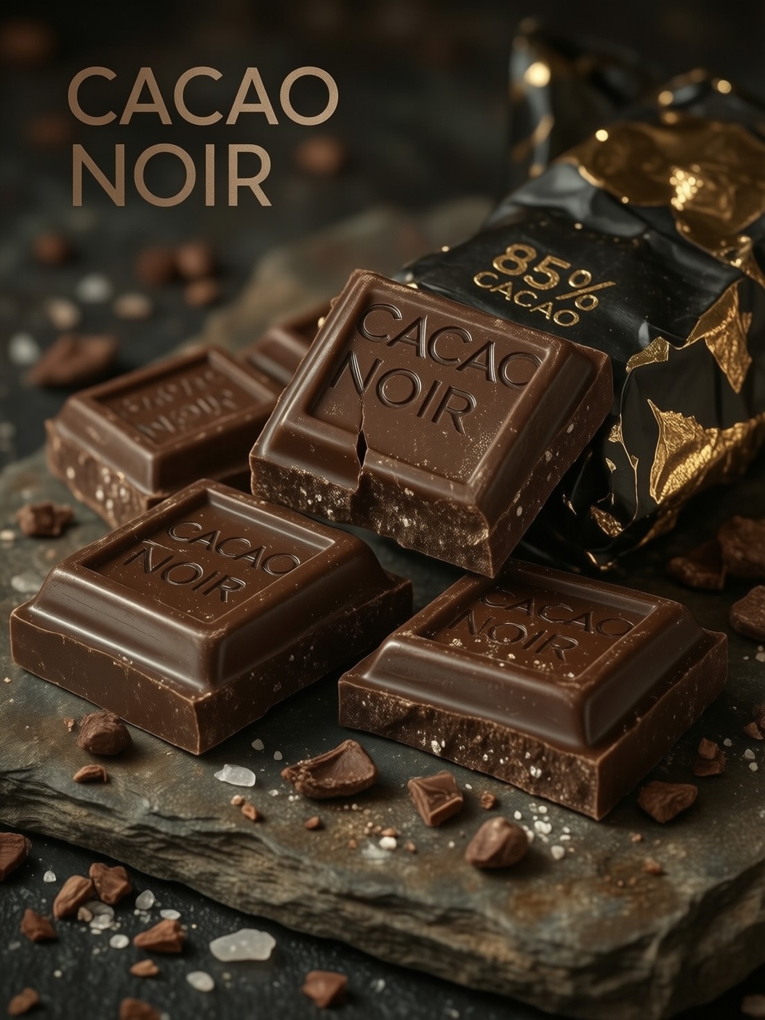 Dramatic Dark Chocolate Arrangement — AI generated image