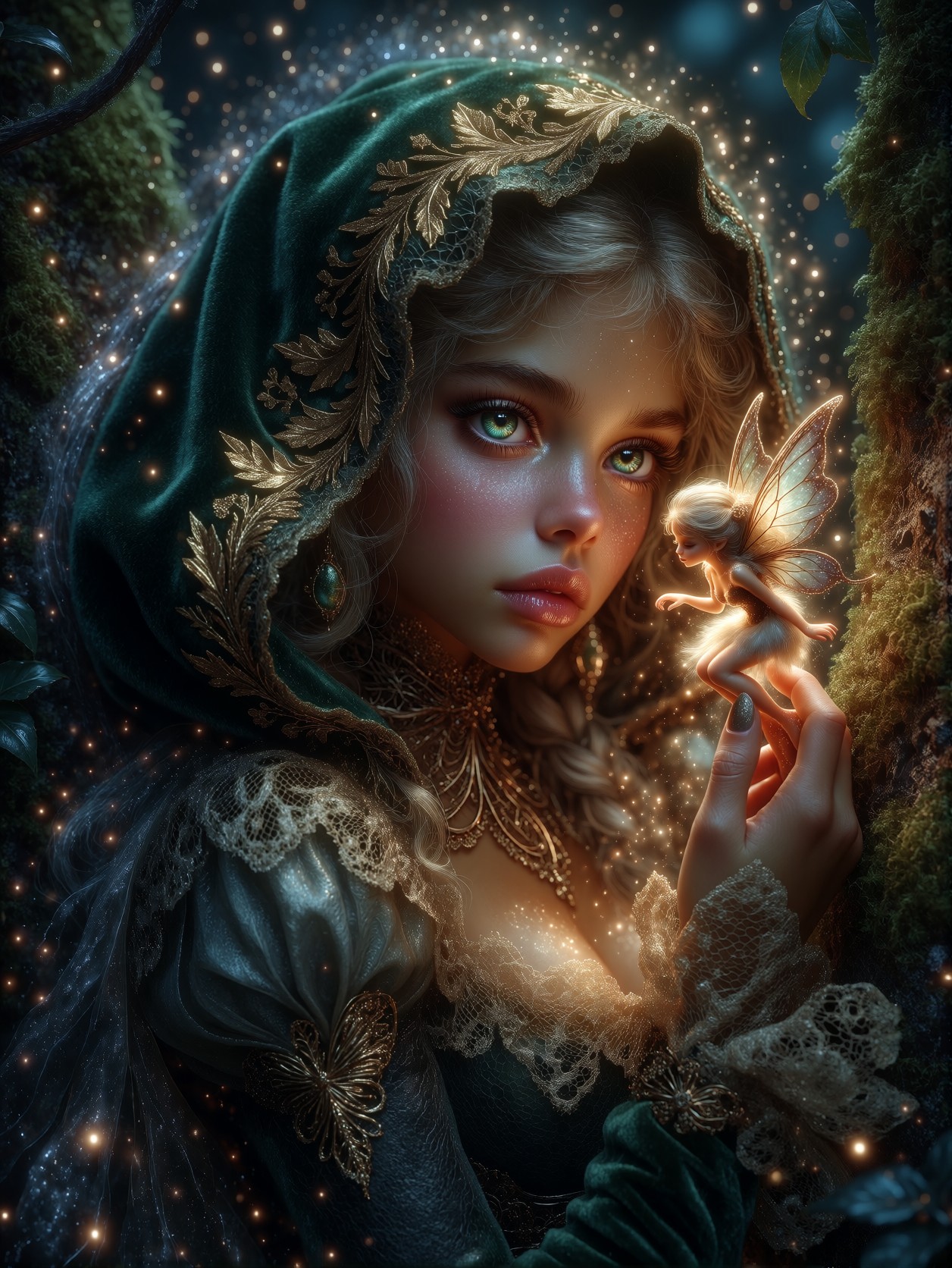 Enchanted Fairy-Lit Forest Portrait — AI generated image