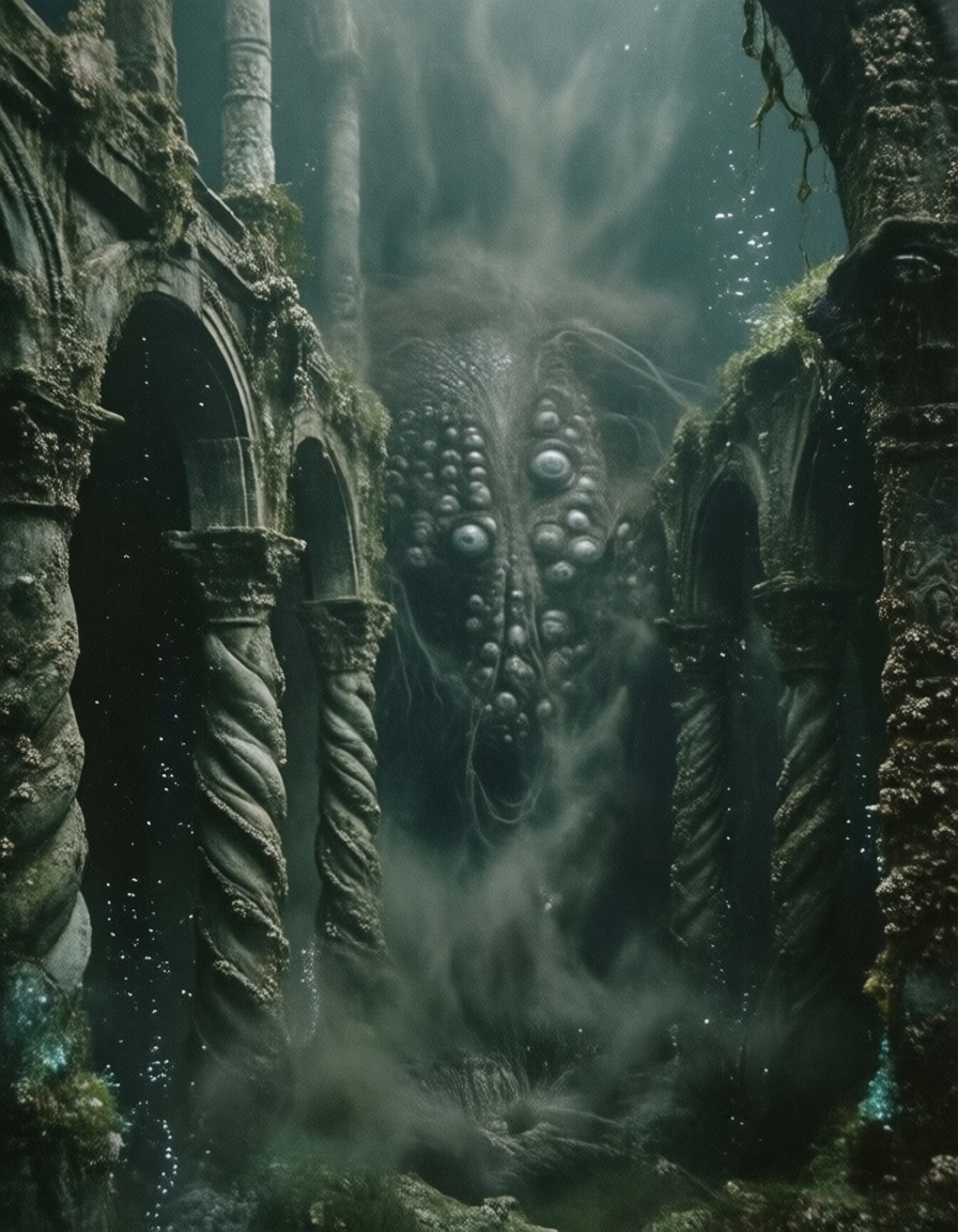 Submerged Cyclopean City in Lovecraftian Horror — AI generated image