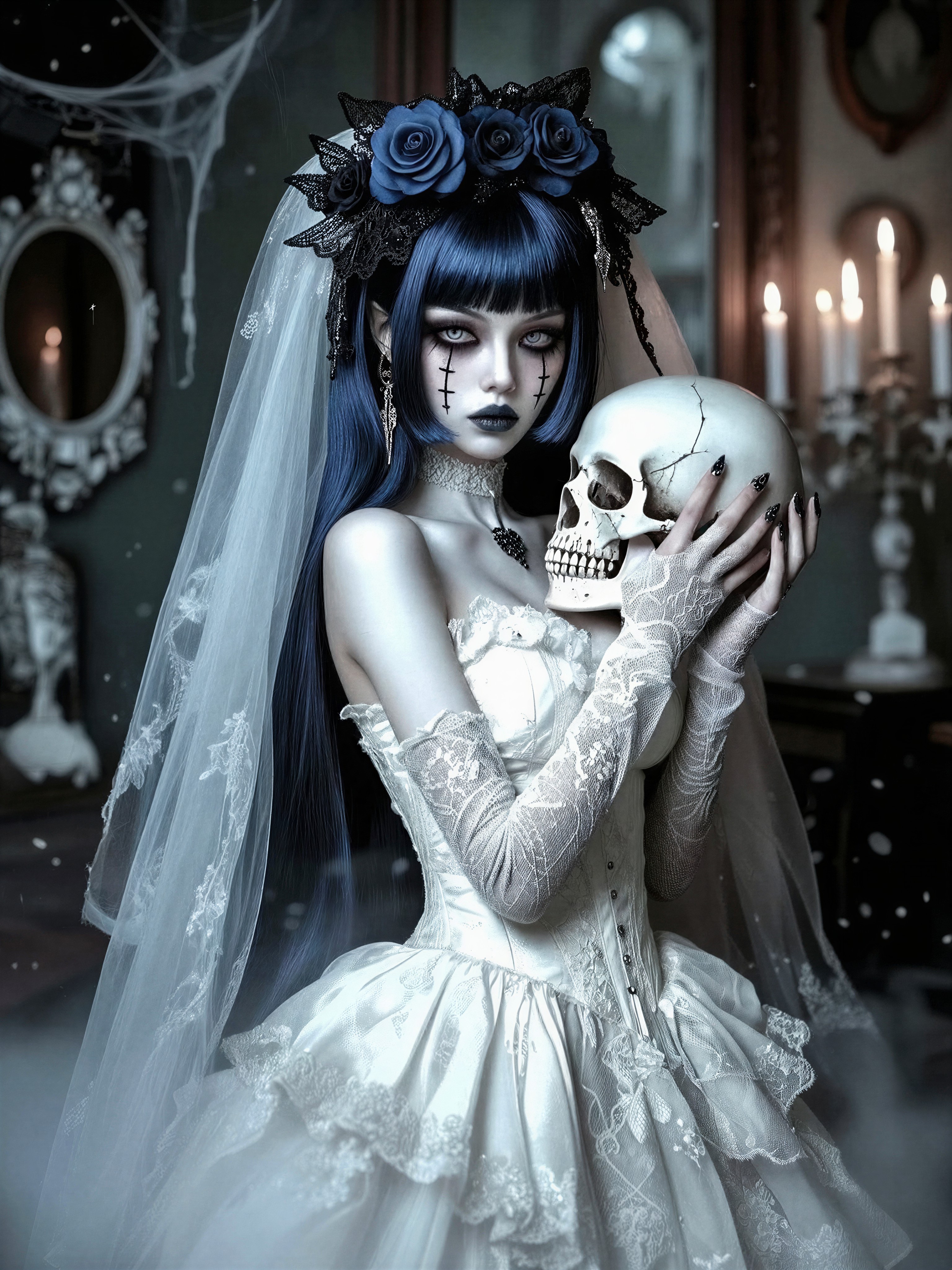 Gothic Doll Bride in Victorian Manor — AI generated image
