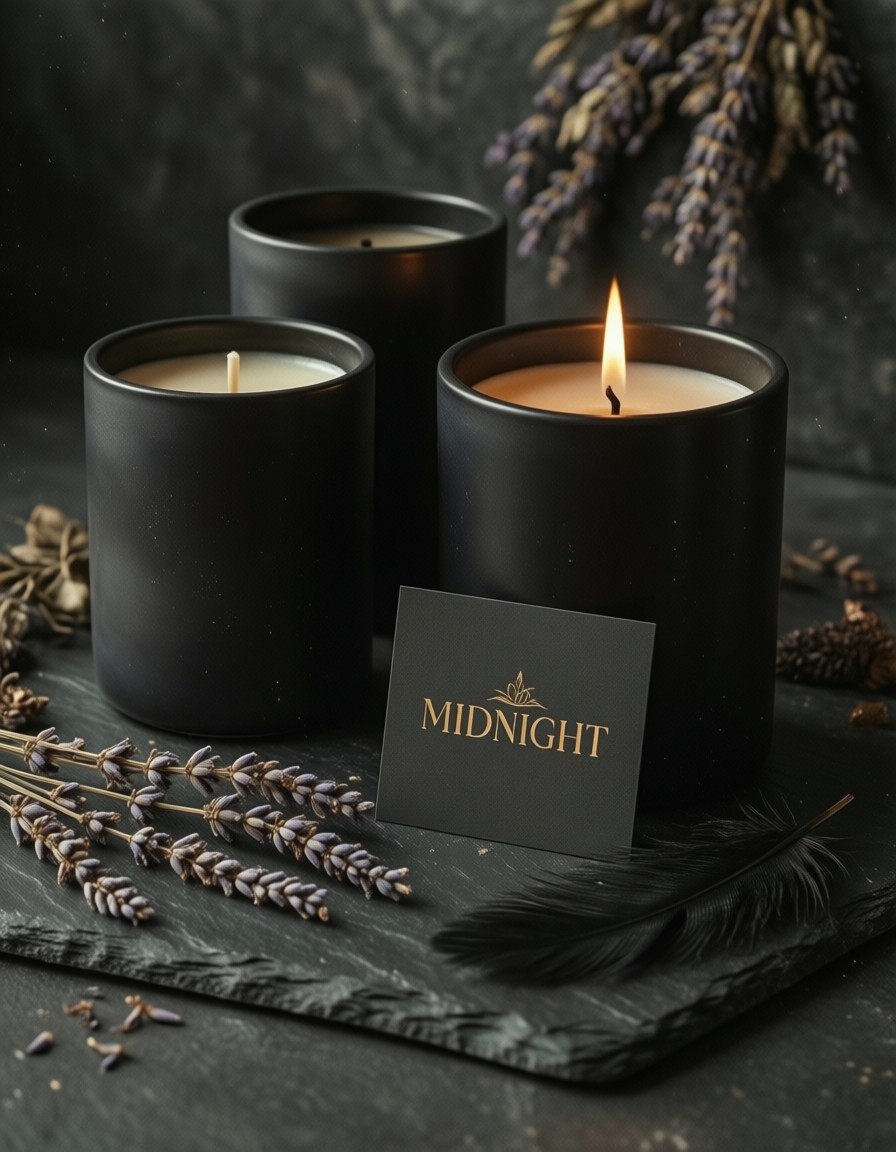 Luxury Candle Display in Dark and Gold — AI generated image