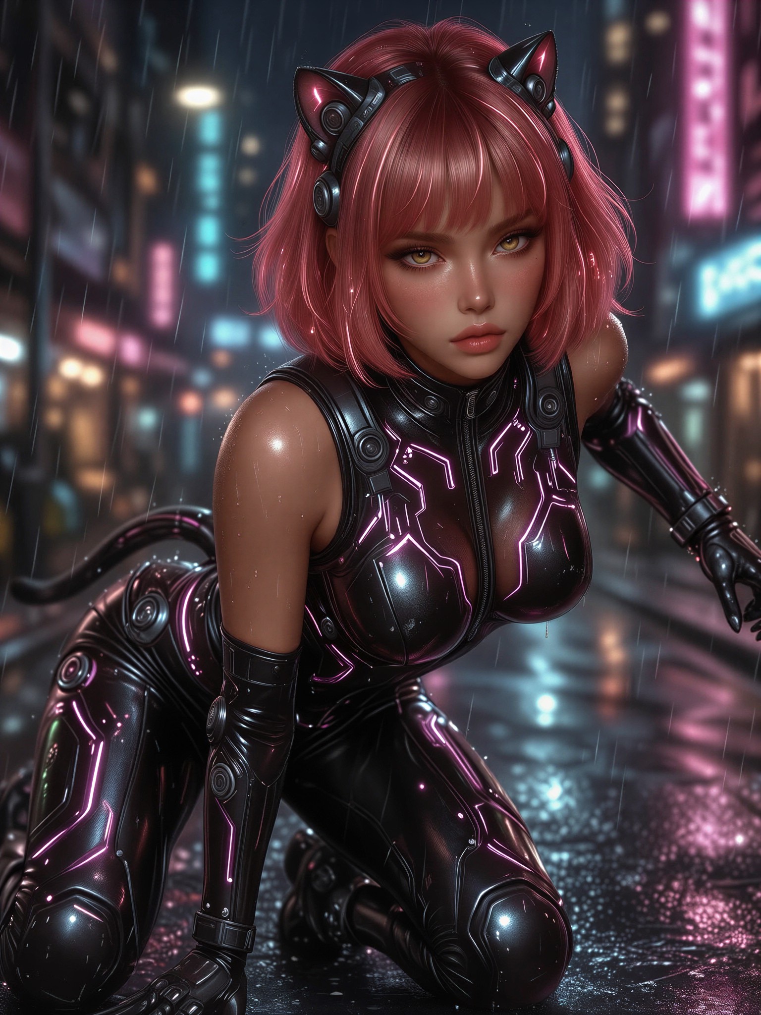 Neon-Haired Cyberpunk Sprinter — AI generated image