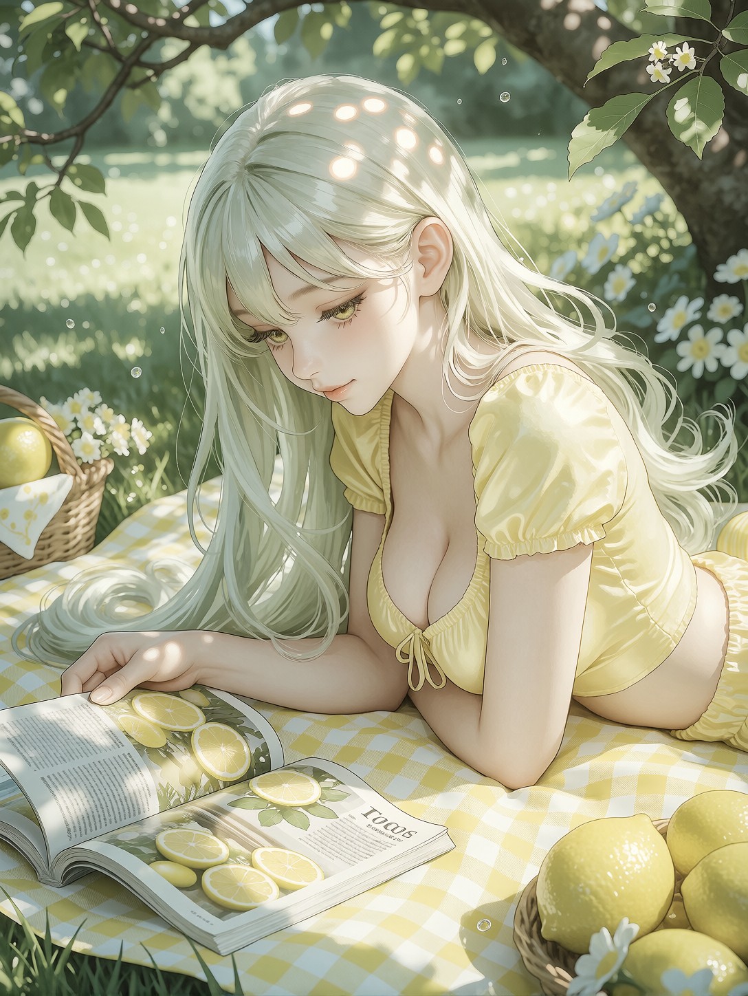 Aesthetic Anime Girl Sunlit Garden Picnic — AI generated image