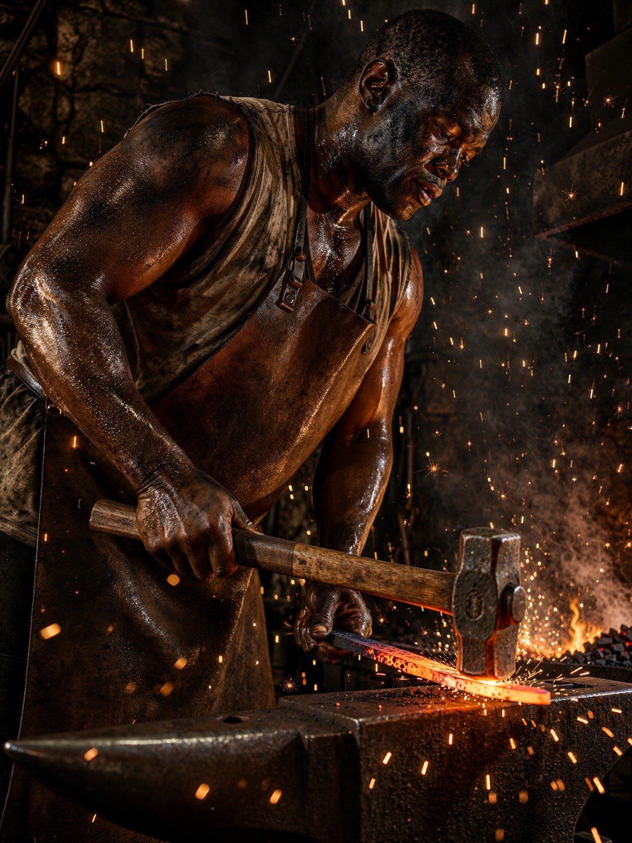 Blacksmith Forging Glowing Steel Blade — AI generated image