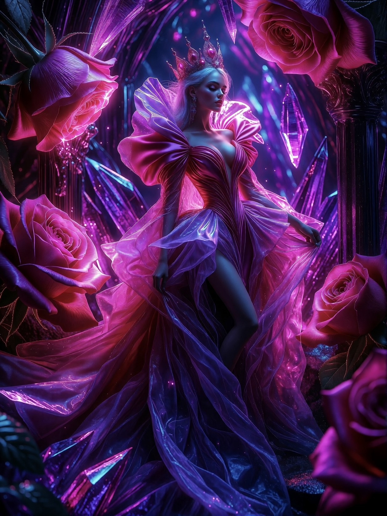Majestic Queen in Glowing Crystal Cavern — AI generated image