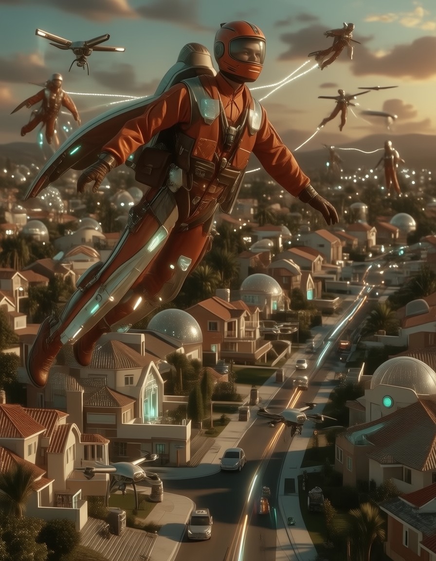 Jetpack Commuter in Retro Future City — AI generated image