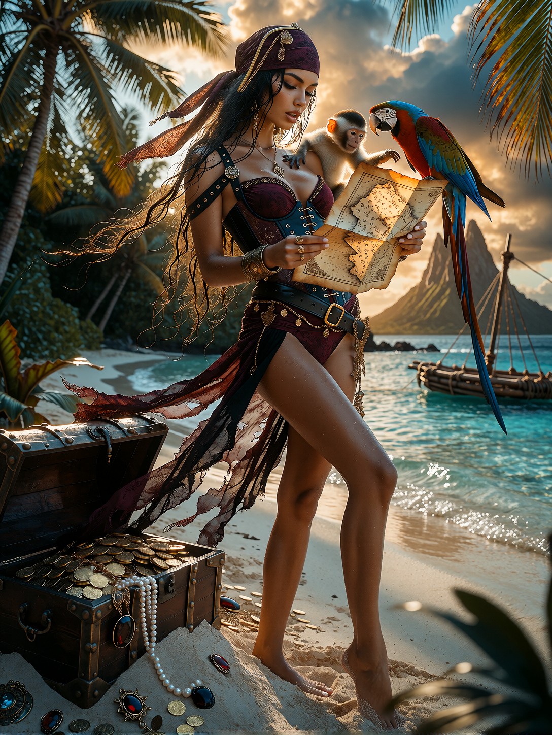 Seductive Pirate Swimsuit Beauty On Beach — AI generated image
