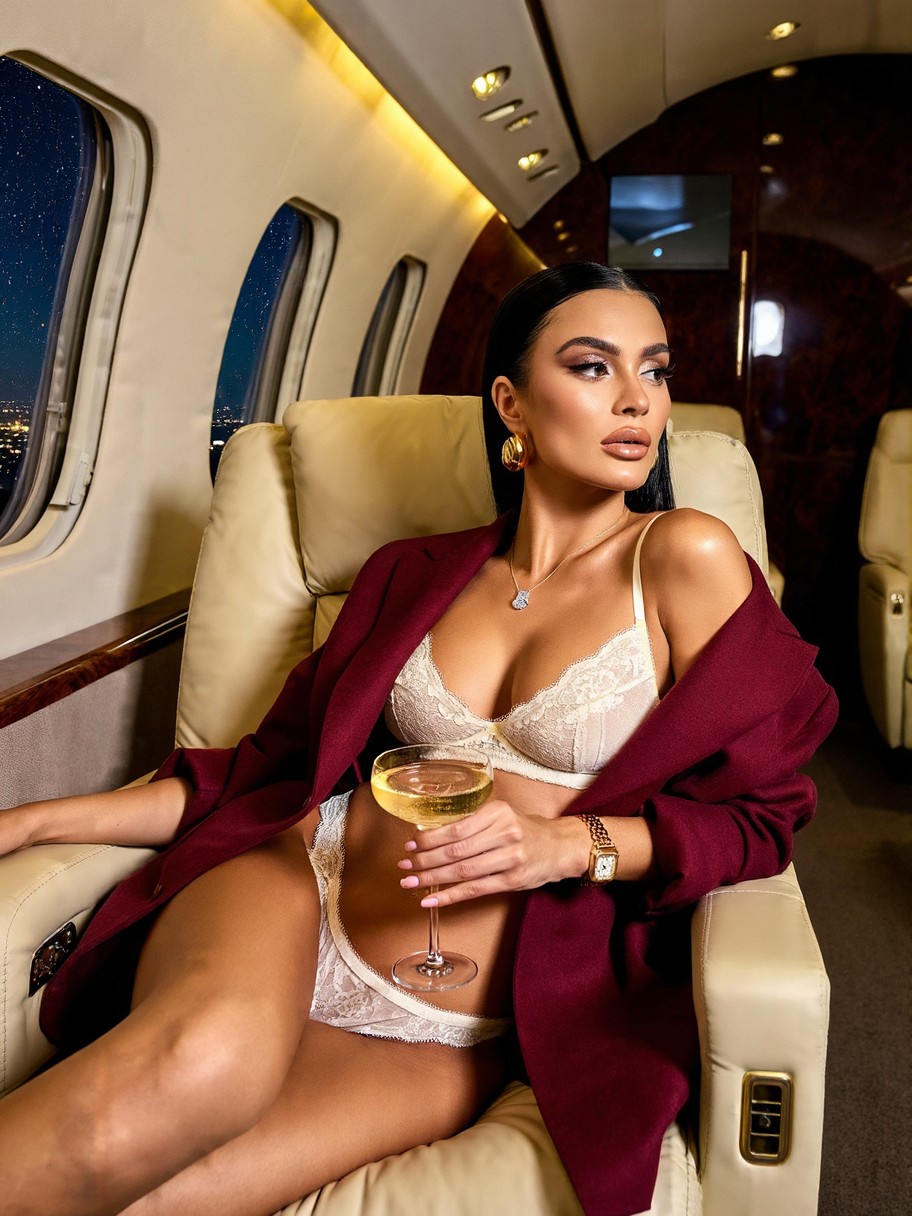 Luxurious Boudoir in Gulfstream Jet Cabin at Night — AI generated image