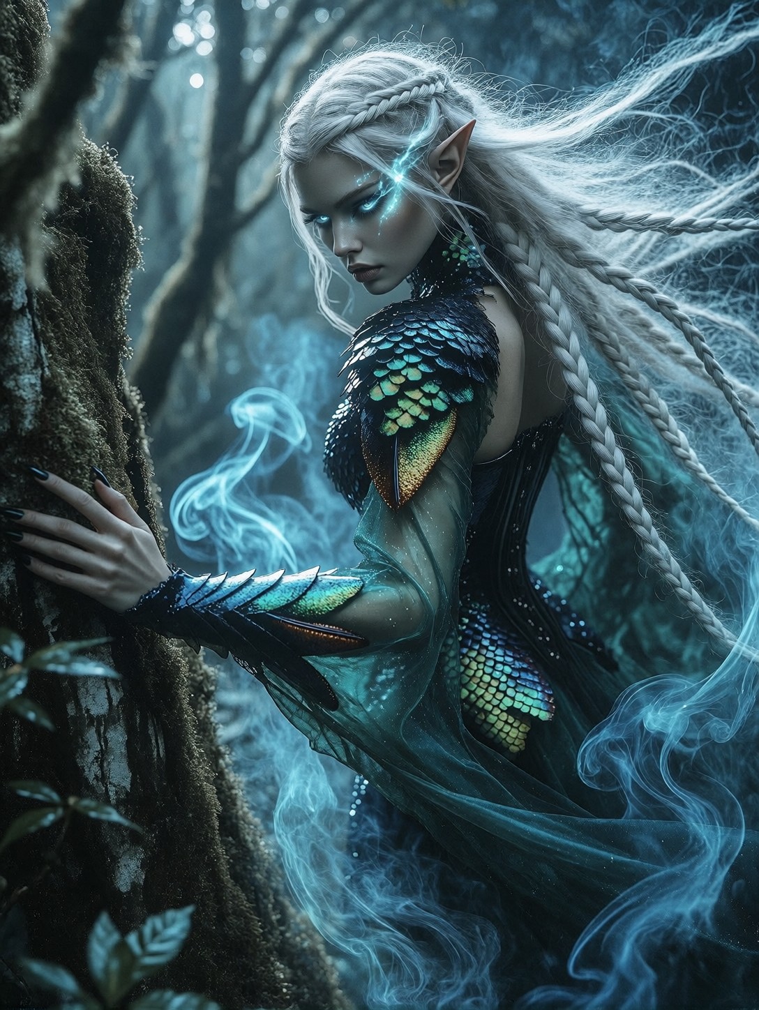Ethereal Wood Elf Guardian Turning Back — AI generated image