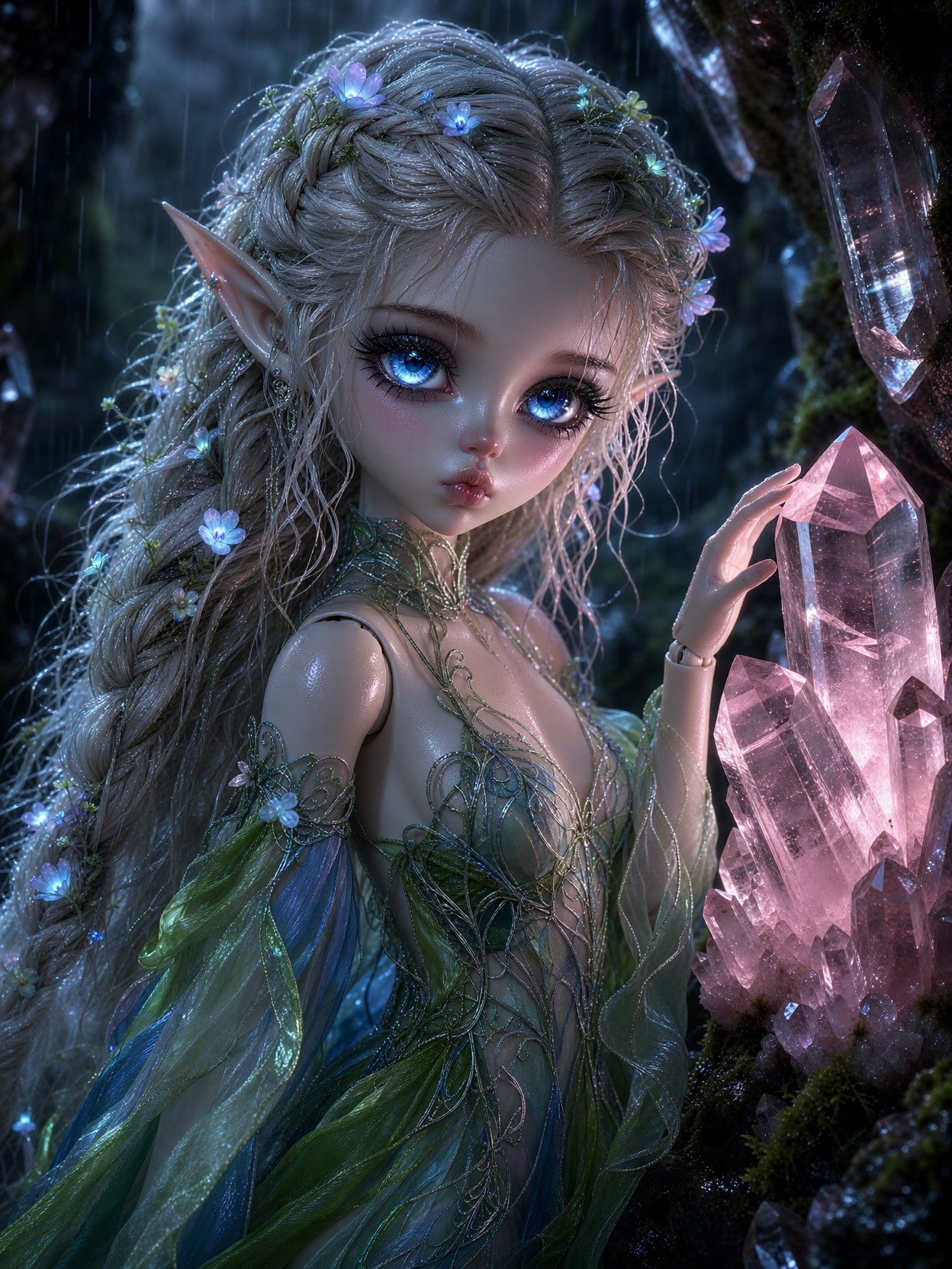 Mystical Water Elf In Crystal Cave — AI generated image