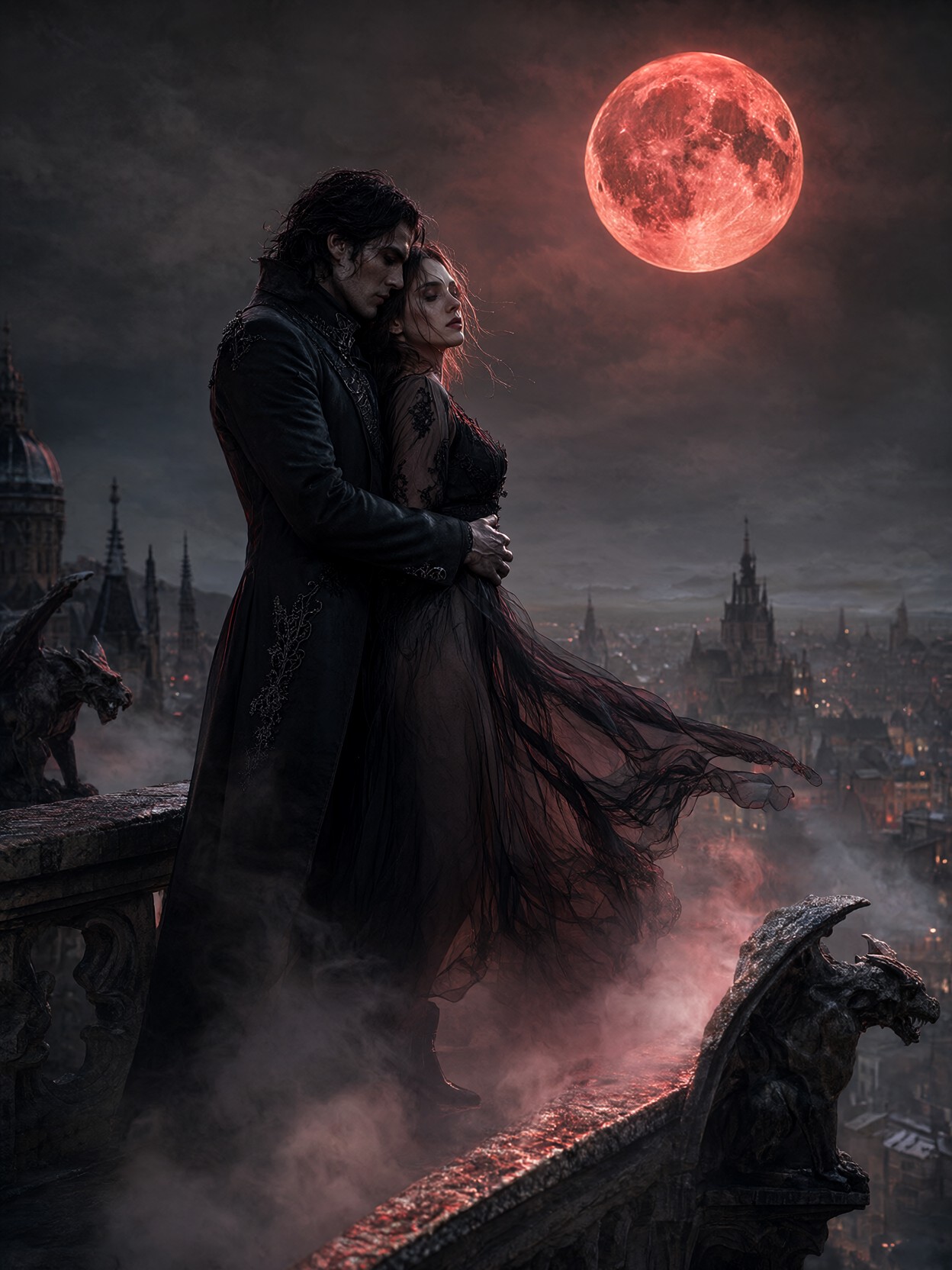 Crimson Moon Gothic Embrace — AI generated image