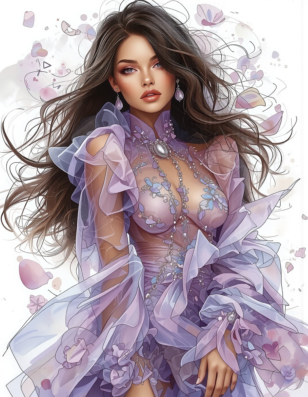 Ethereal Lavender Fashion Illustration — AI generated image