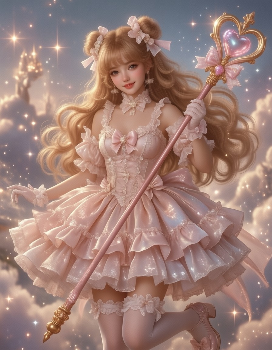 Magical Girl with Glowing Heart Staff — AI generated image
