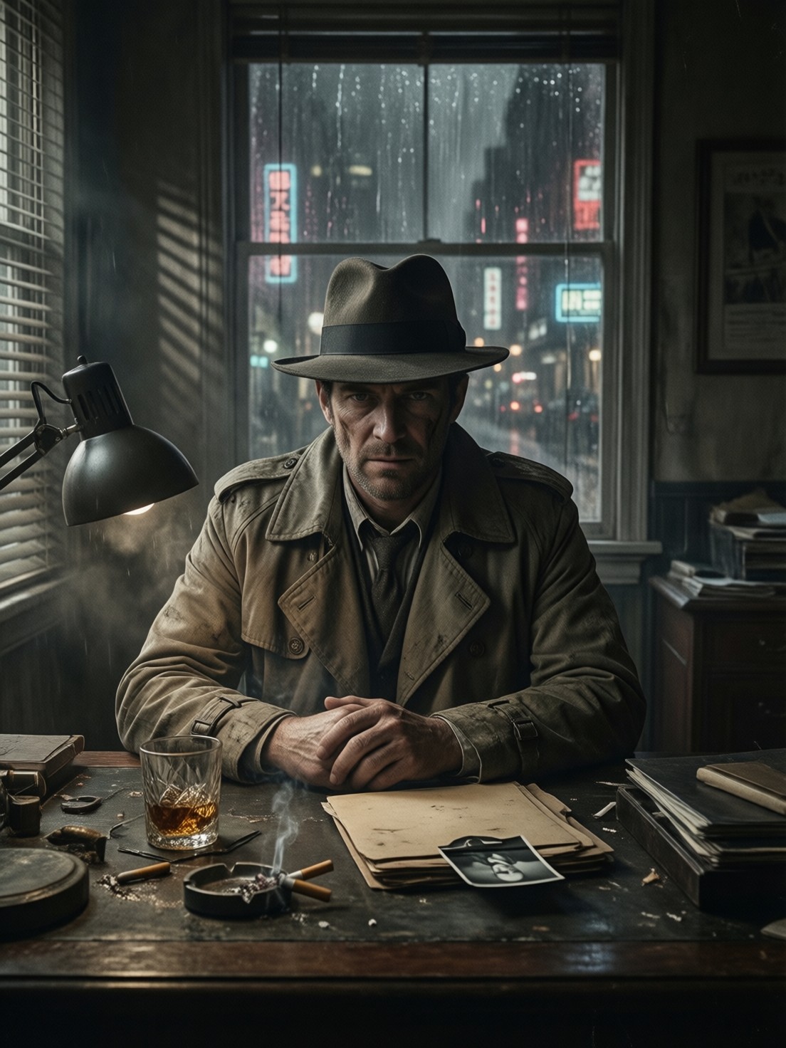 Lone Detective in Neon Shadows — AI generated image