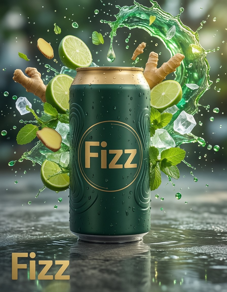 Fizz Can with Frozen Liquid Explosion — AI generated image