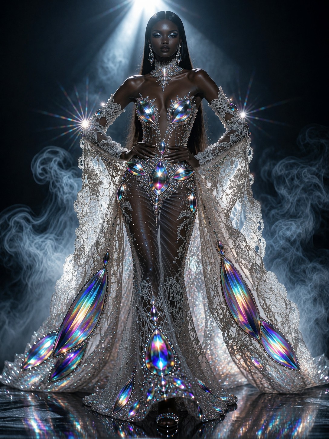 Glamorous Fashion Model On Dark Runway — AI generated image