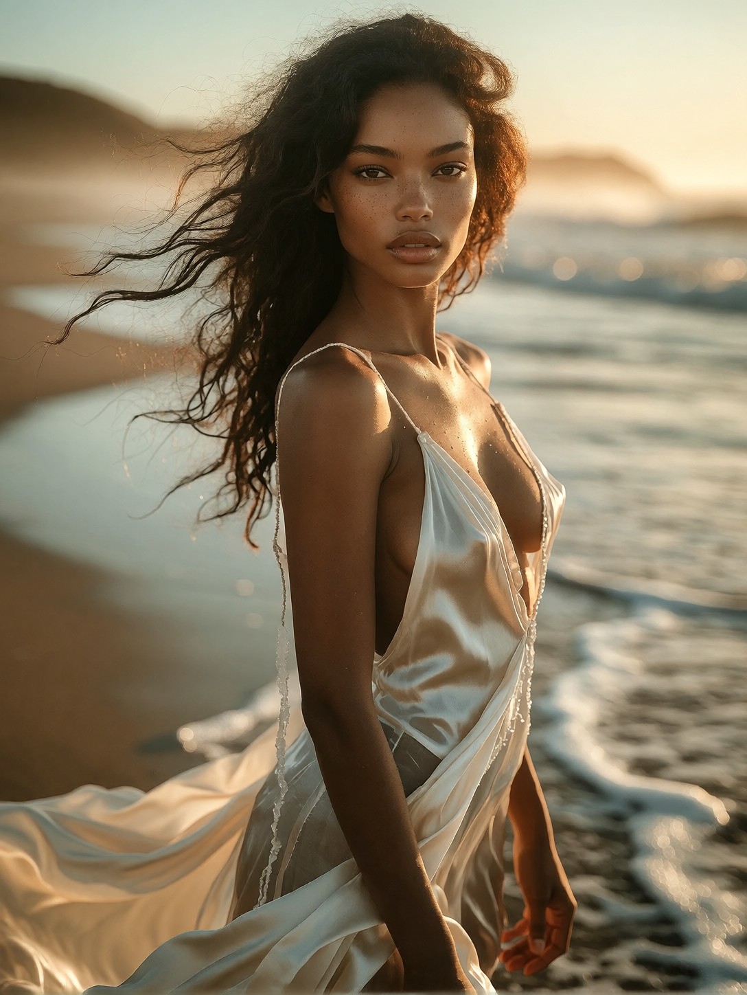 Sensual Coastal Sunset Portrait — AI generated image