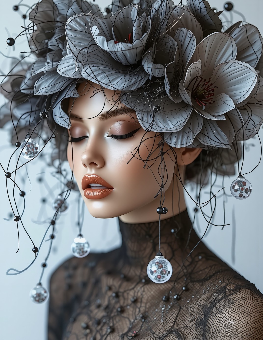 Floral-Mechanical Headdress — AI generated image