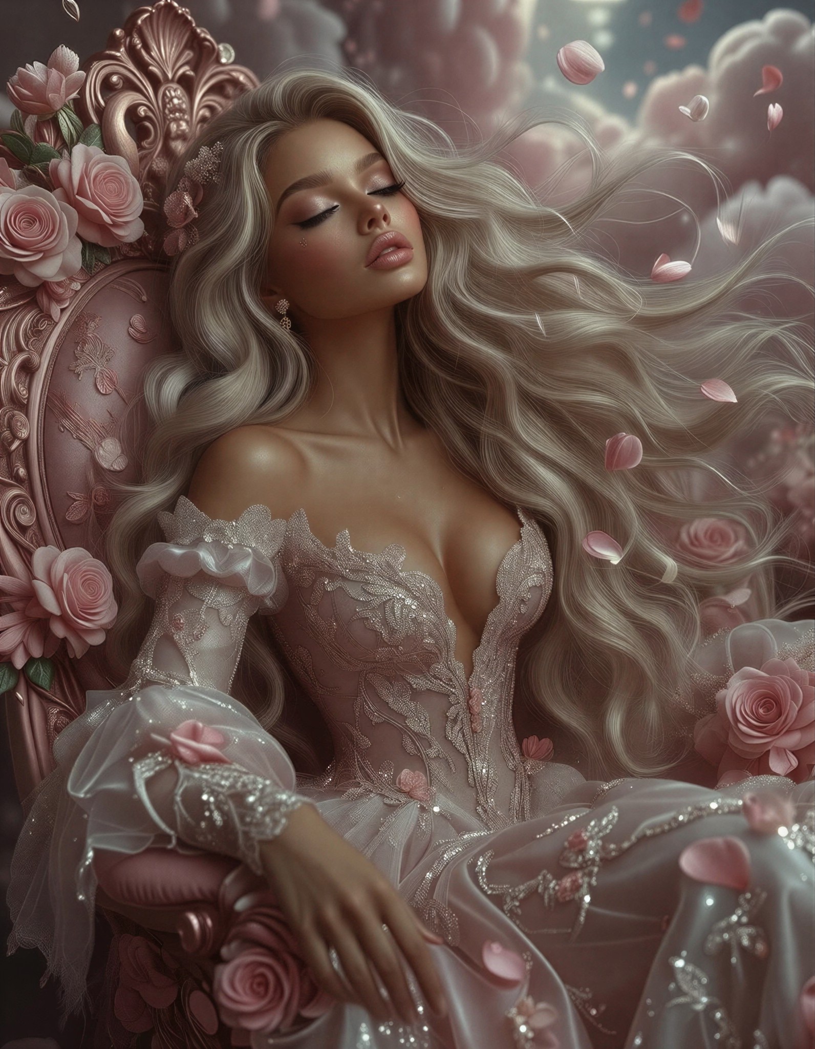 Serene Queen in Floral Fantasy — AI generated image