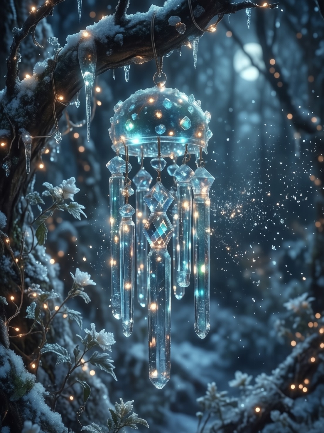Frosted Ice Chime in Enchanted Winter Glow — AI generated image