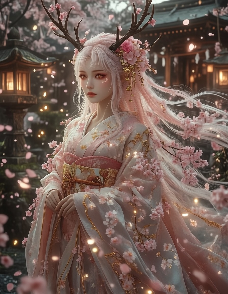 Ethereal Blossom Spirit in Cherry Garden — AI generated image