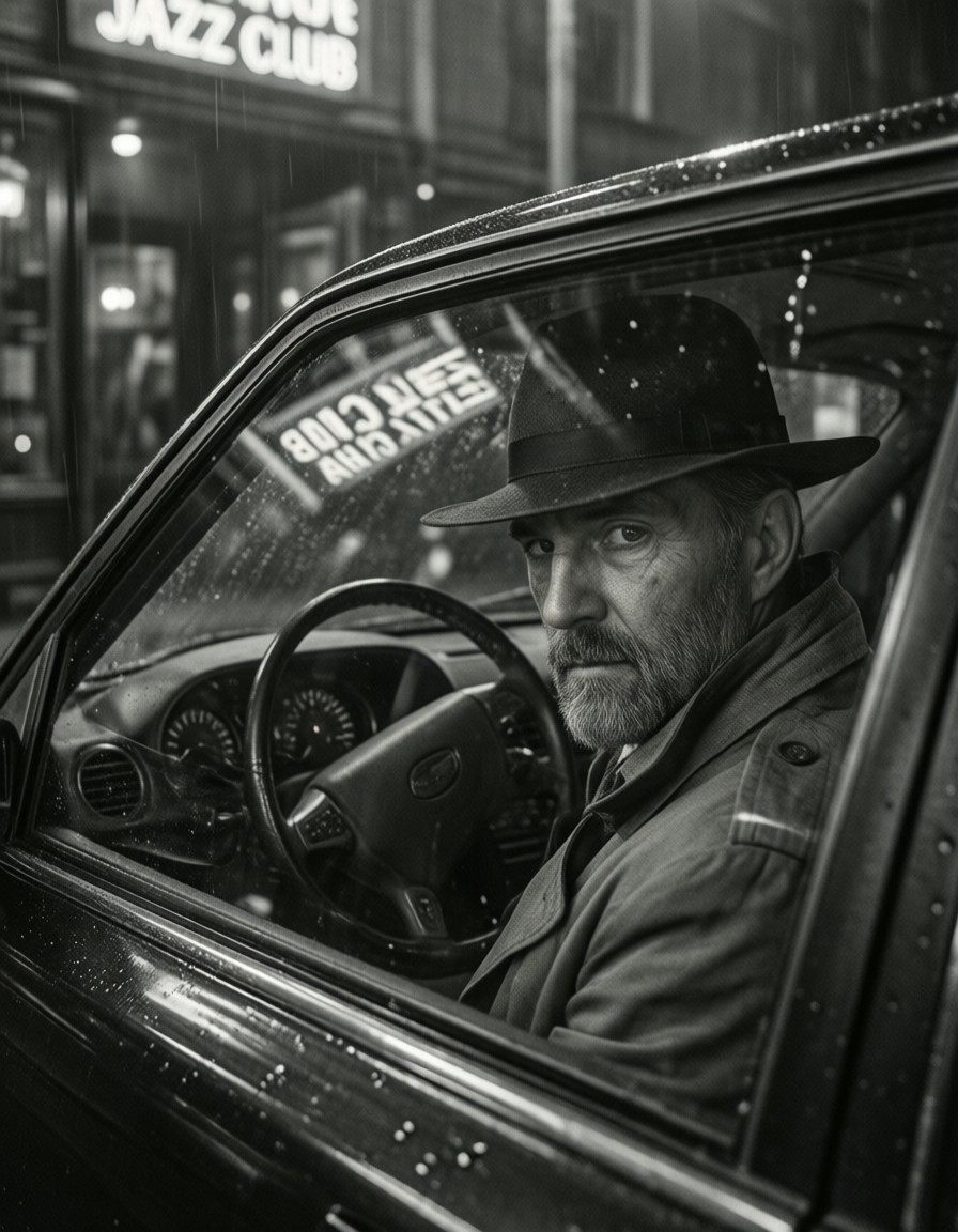 Private Eye at Smoky Jazz Club — AI generated image