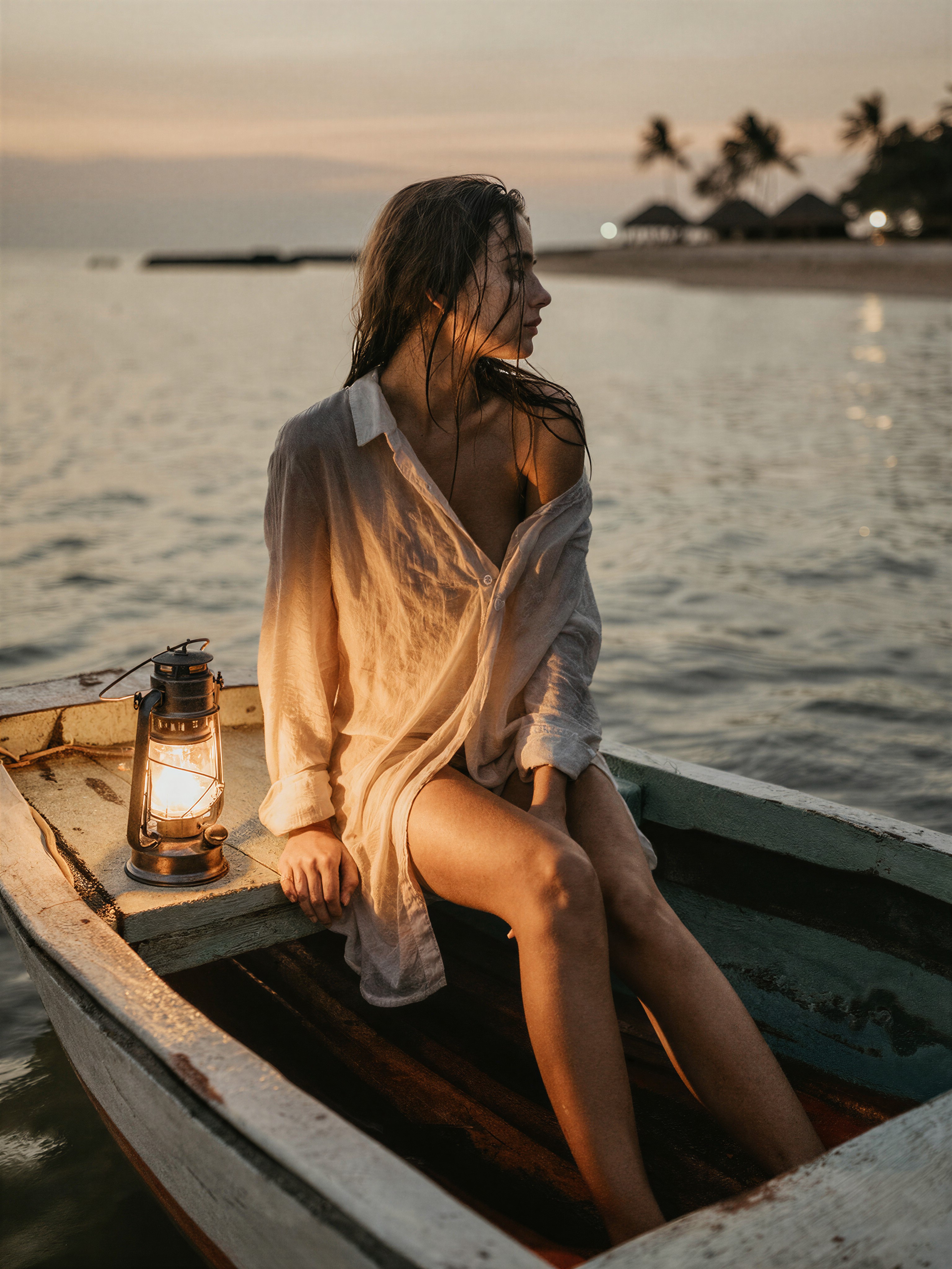 Evening Boat Solo with Soft Noir Lighting — AI generated image