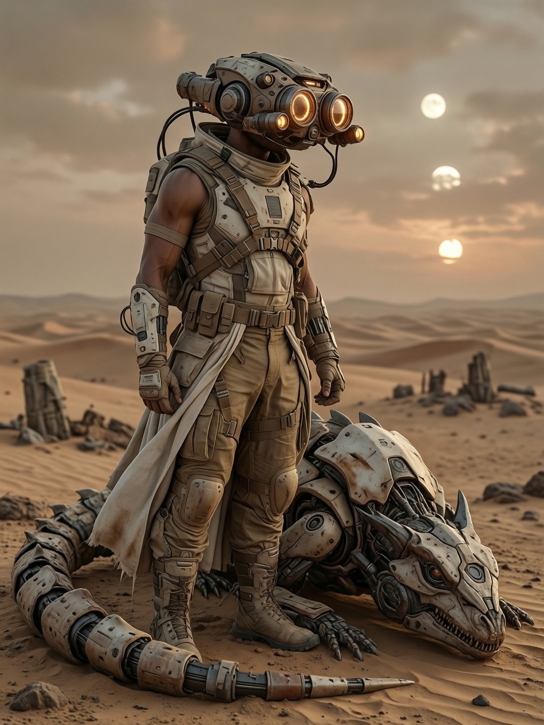 Martian Scavenger and Biomechanical Companion — AI generated image