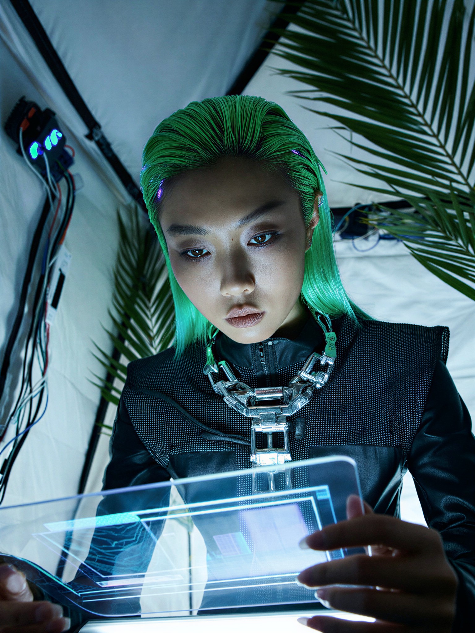 Cyberpunk Nomad with Bioluminescent Hair — AI generated image