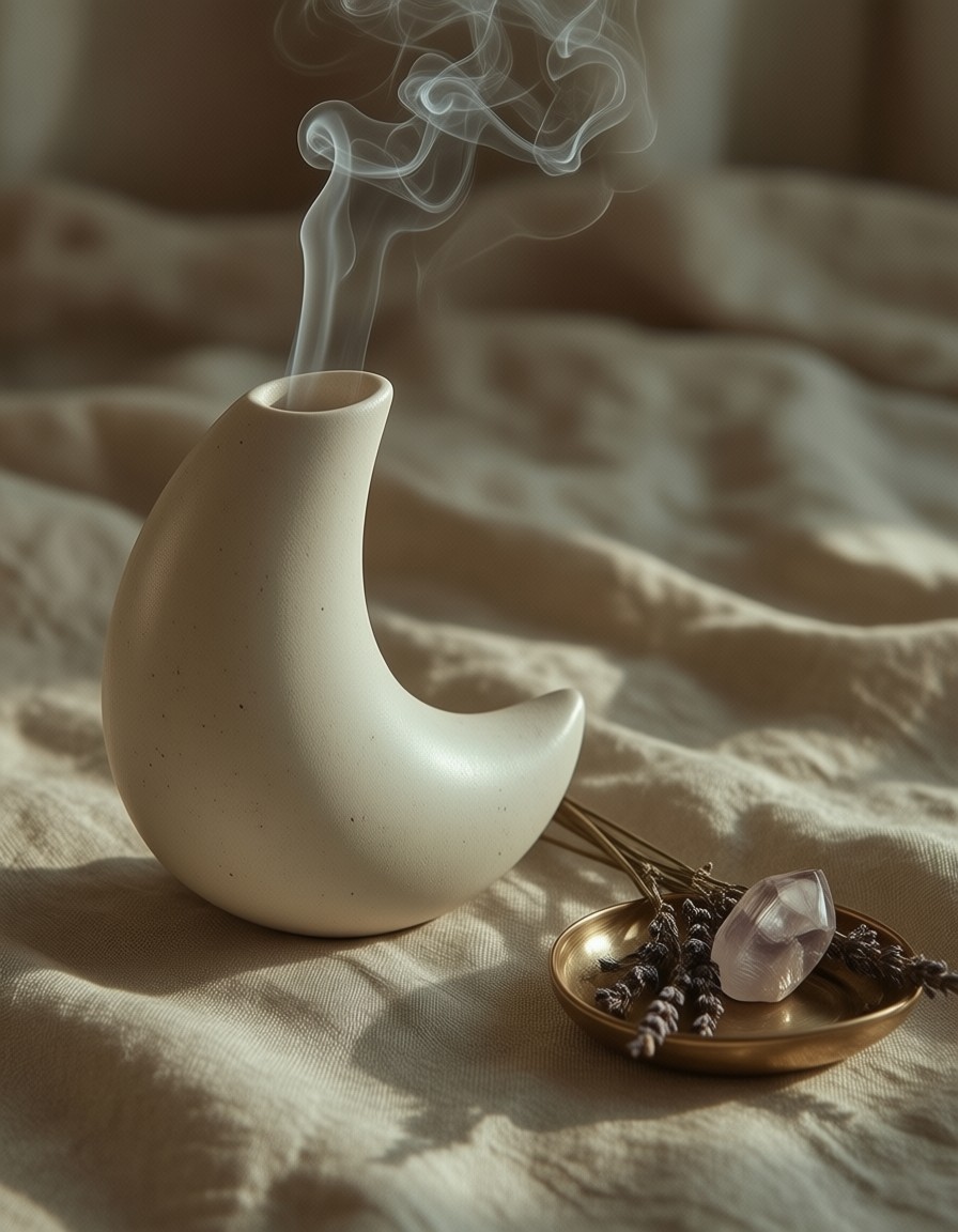 Ceramic Crescent Diffuser in Spa Aesthetic — AI generated image