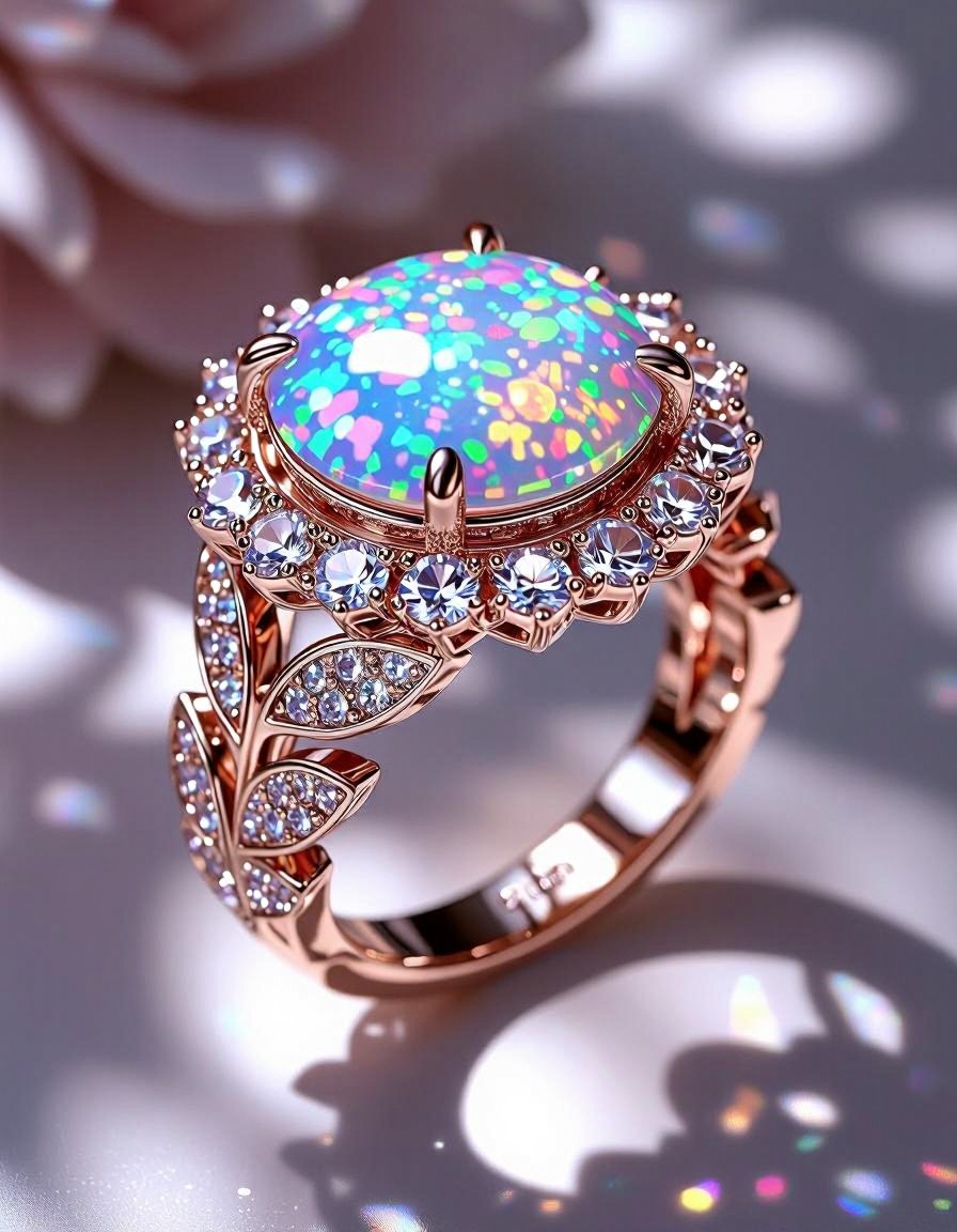 Luxury Selene Ring with Iridescent Opal — AI generated image