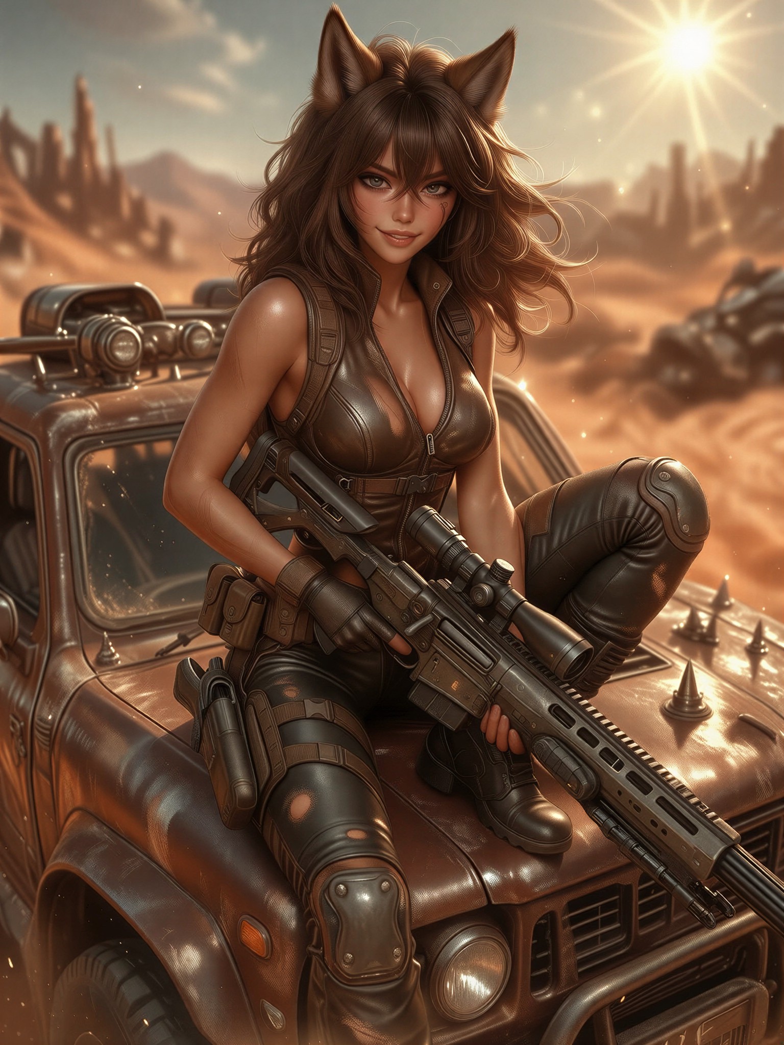 Gritty Anime Mercenary in Wasteland — AI generated image