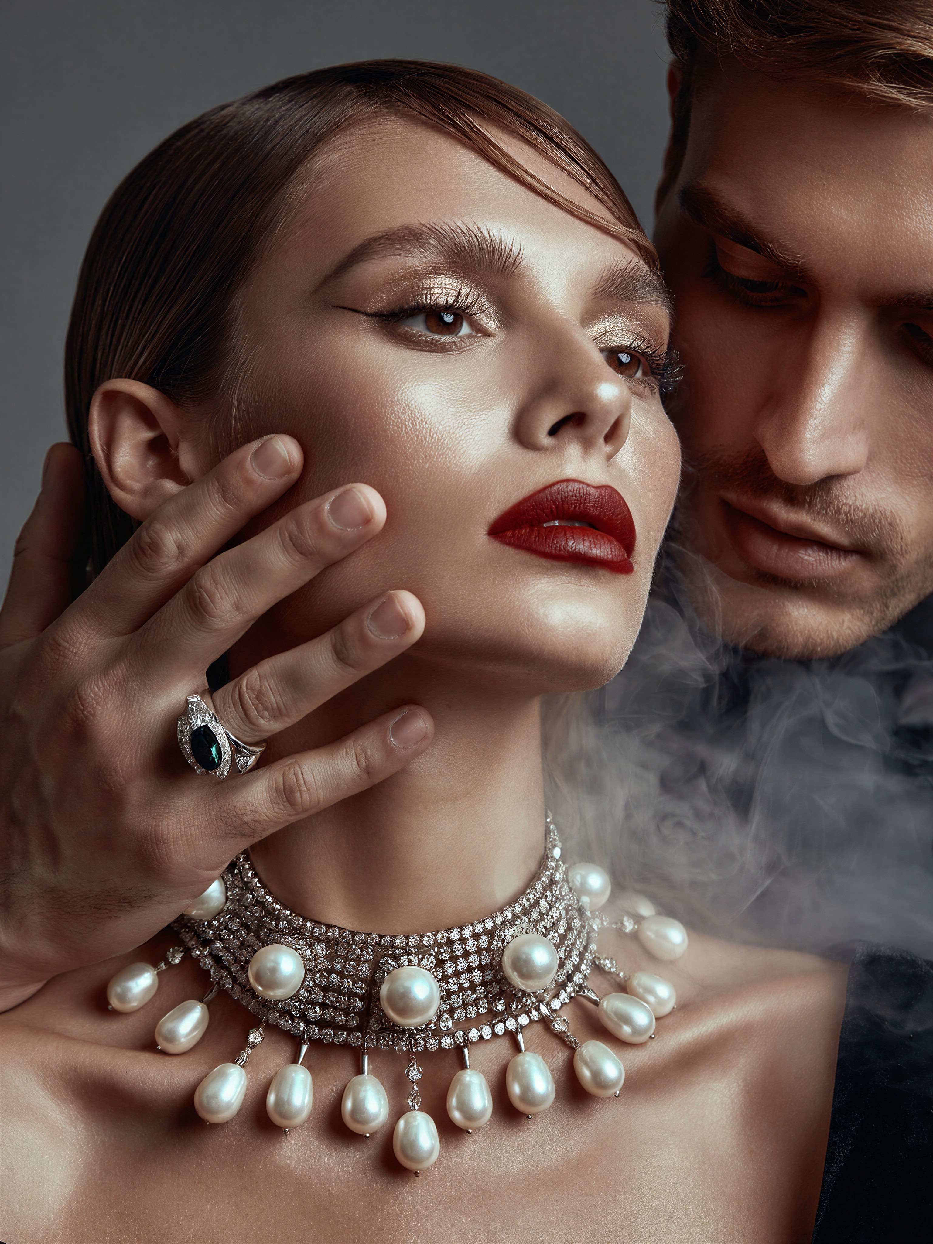 Dramatic Close-Up of Glamorous Couple — AI generated image
