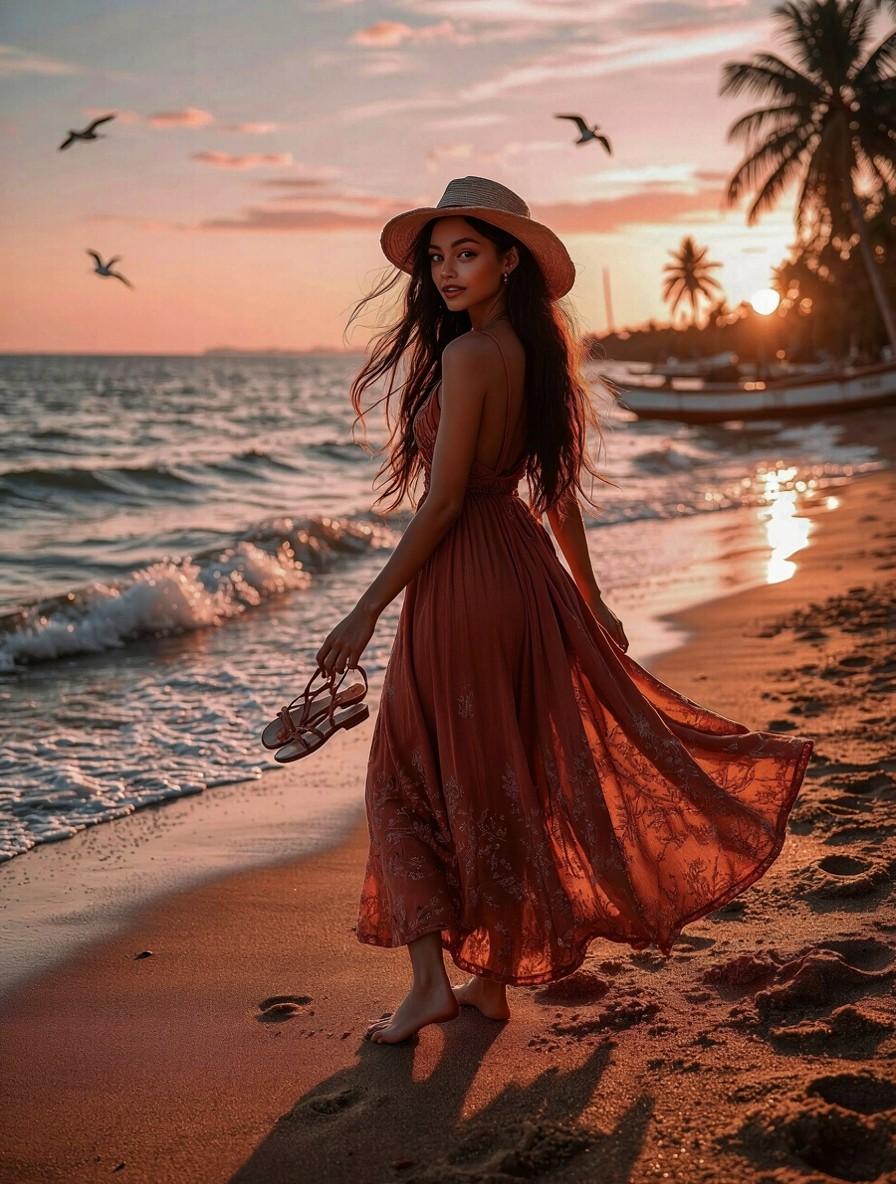 Sunset Beach Bohemian Portrait — AI generated image