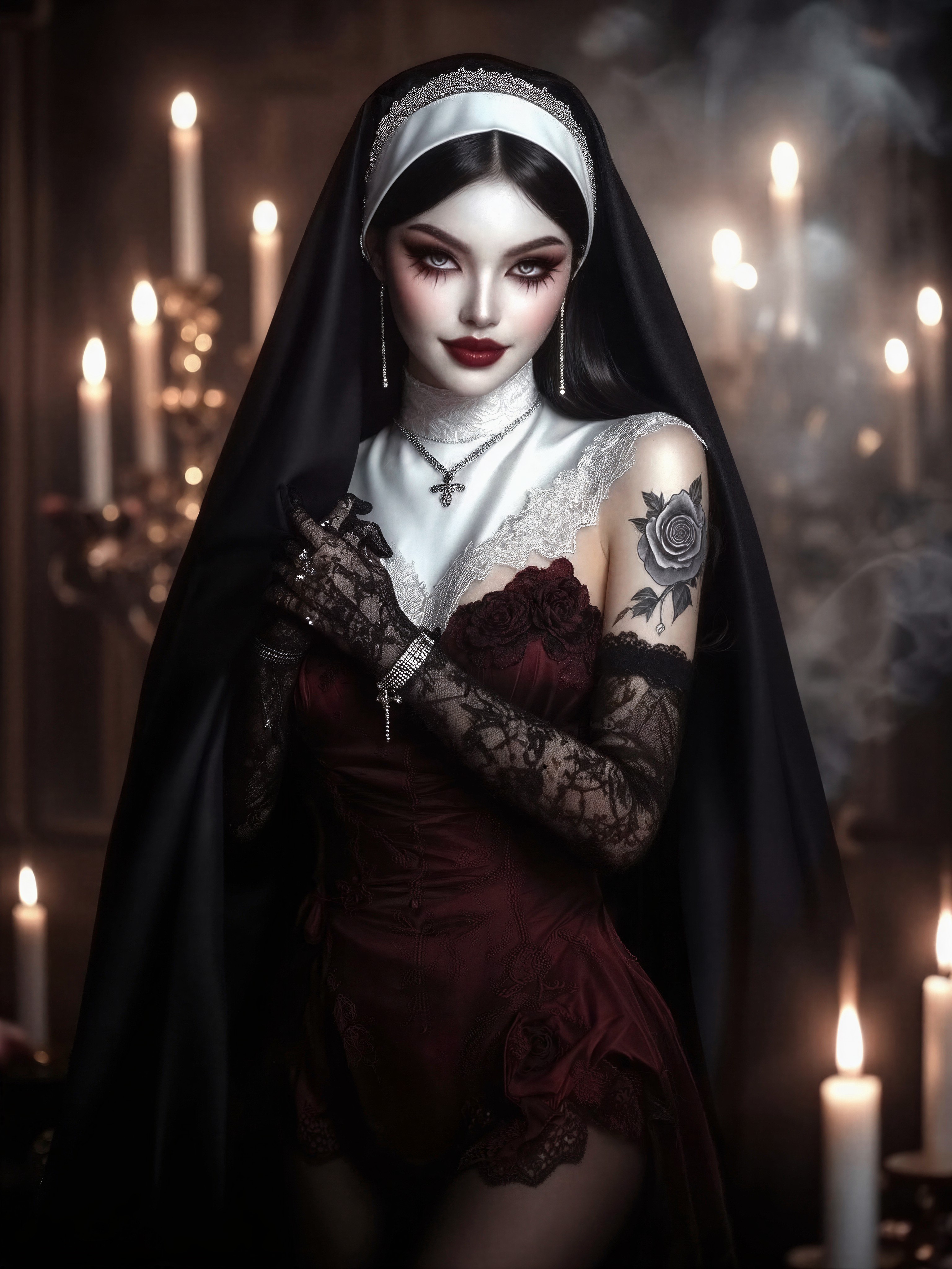 Rebellious Gothic Nun in Dark Romantic Luxury — AI generated image