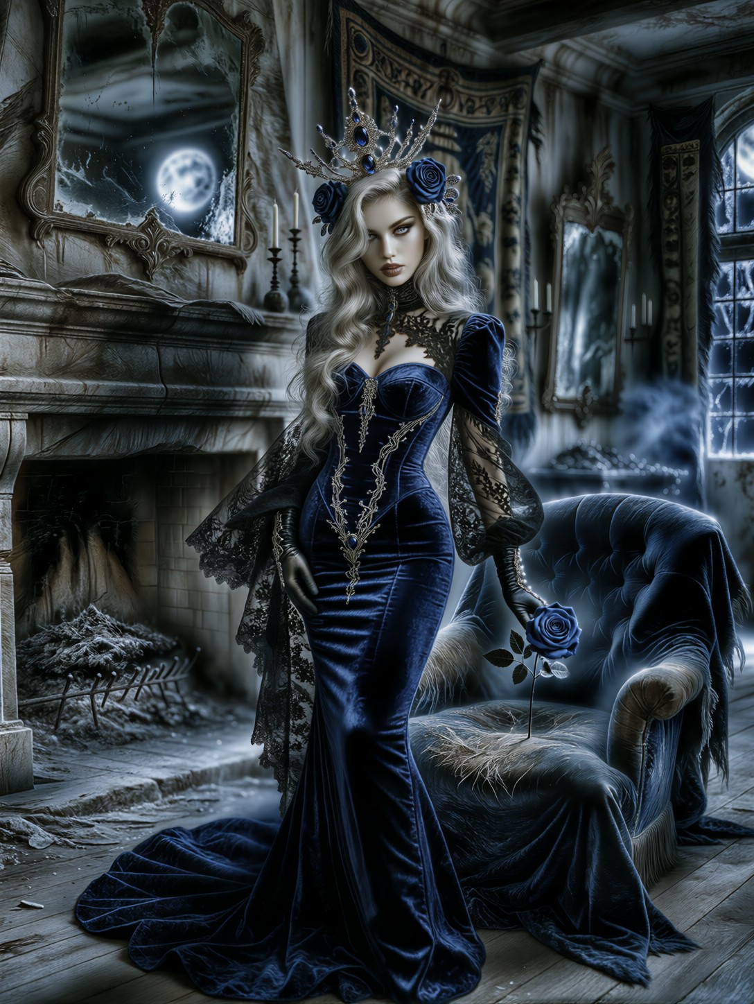 Gothic Aristocrat In Moonlit Ballroom — AI generated image